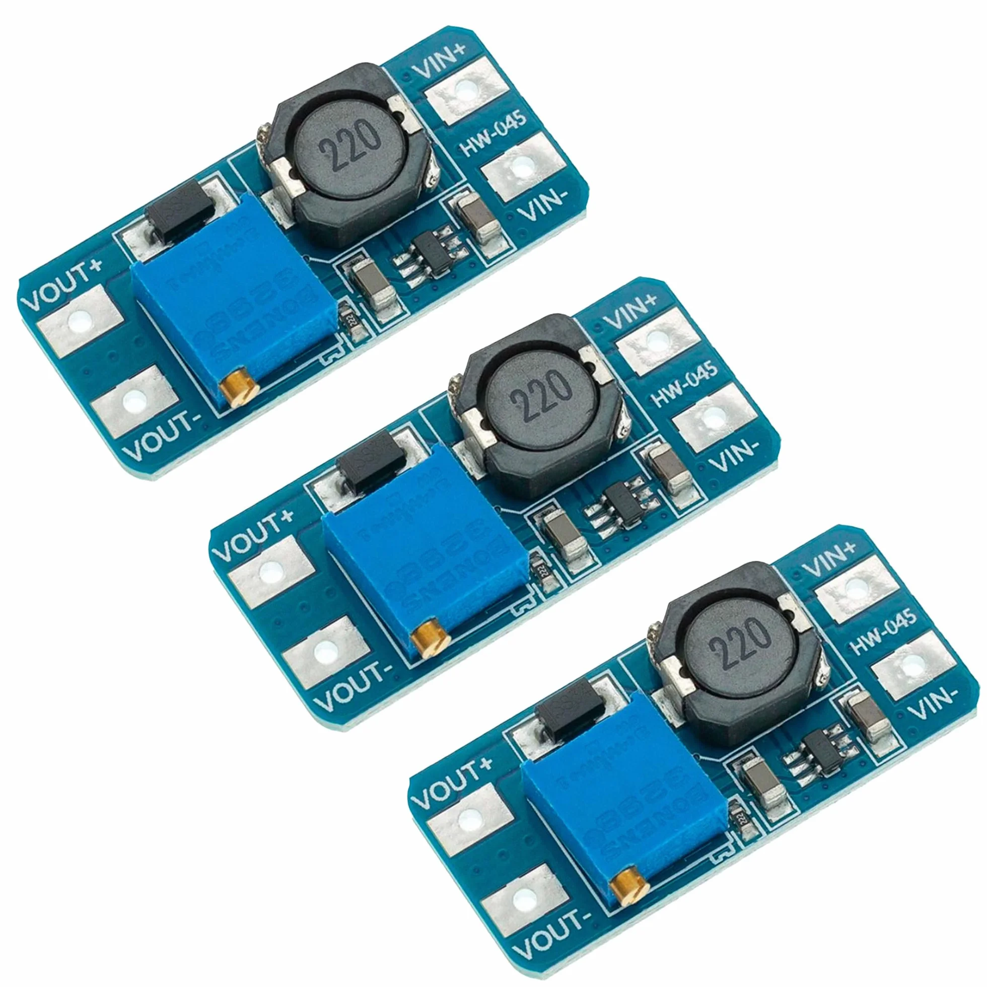 MT3608 2A Convertitore DC-DC Step Up Regolatore di tensione regolabile 2-24V a 5-28V (3 pezzi)