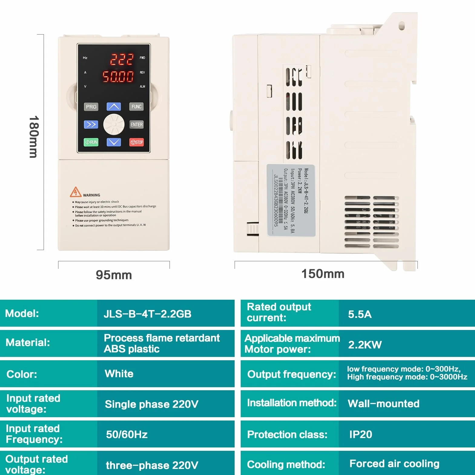 DEWIN Inverter Trifase 380V 2,2KW, Ingresso e Uscita Trifase, Convertitore di Frequenza VFD