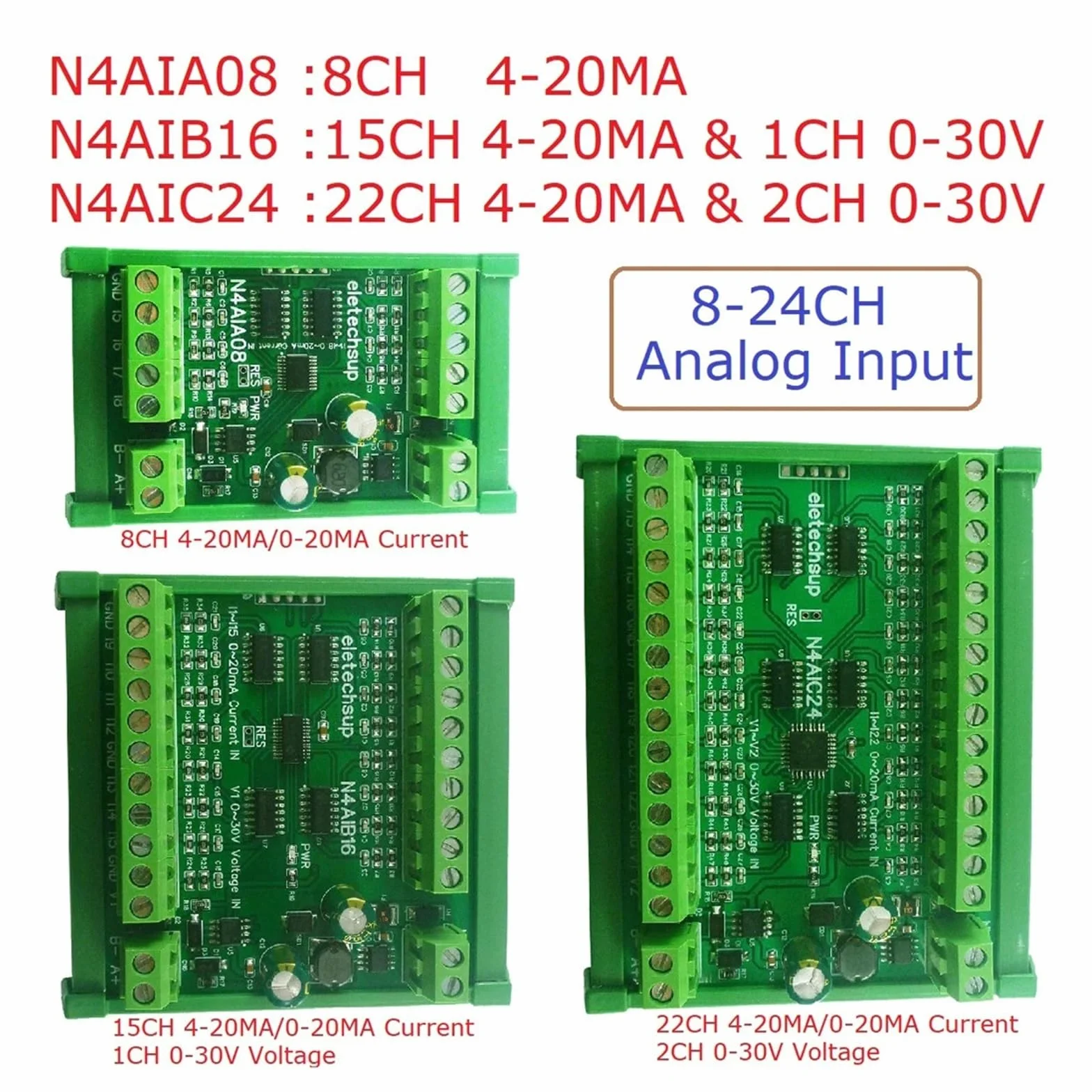 Modulo relè PLC Collettore di ingresso analogico di corrente a 8 canali da 4-20MA a RS485 Scheda MODBUS RTU DC 7-25V for sensore di pressione termocoppia PT100 K(8CH Only Board)