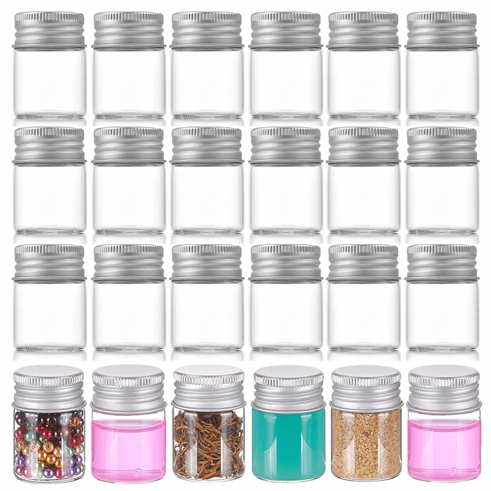 Bottiglie di Vetro 15ml con Tappo in Alluminio per Campioni, Spezie e Feste
