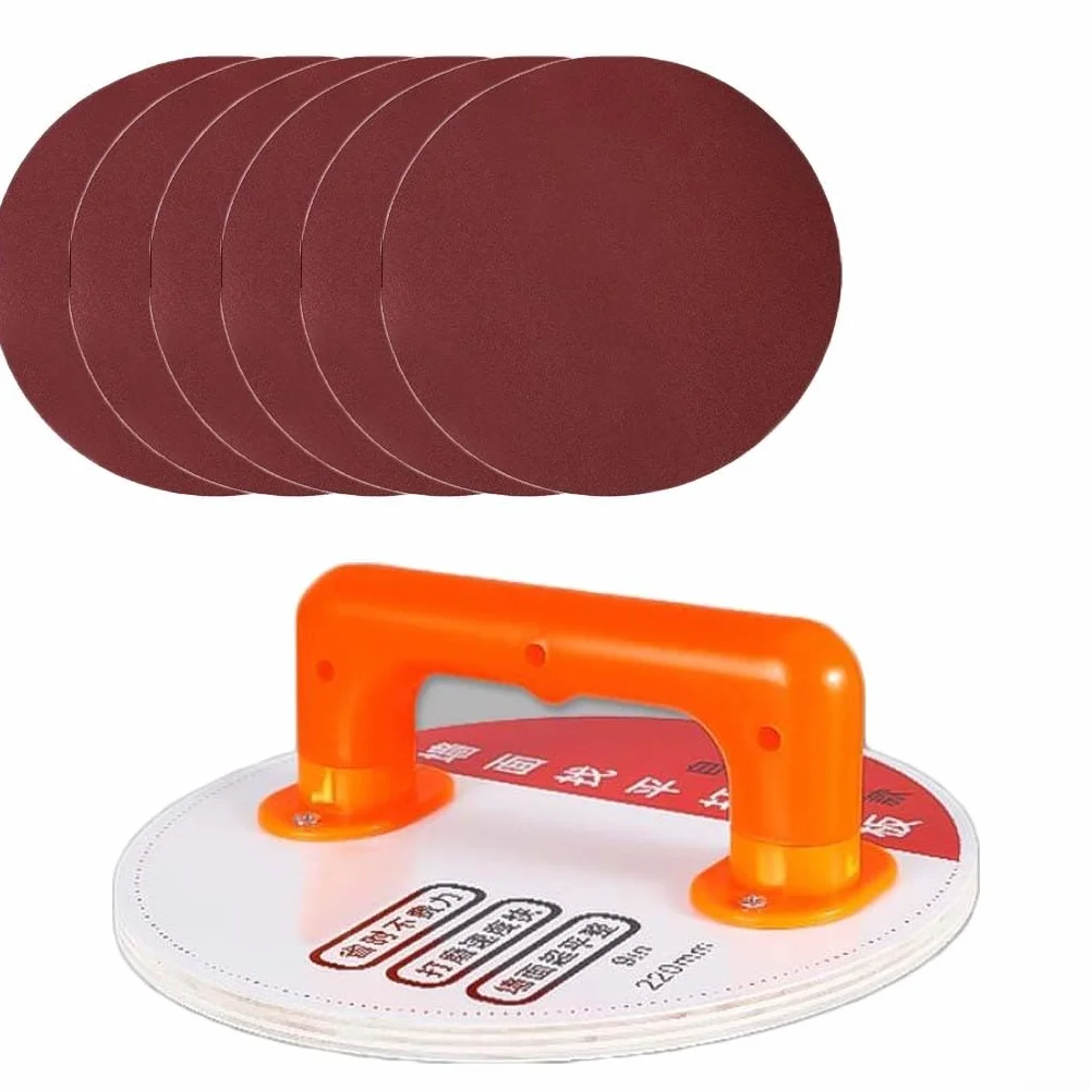 Supporto autoadesivo per carta vetrata da 22,9 cm con retro floccato antiscivolo, per levigatura a parete e a mano, fogli abrasivi grana 180/240/320, compatibile con levigatrici a disco rotonde (a)
