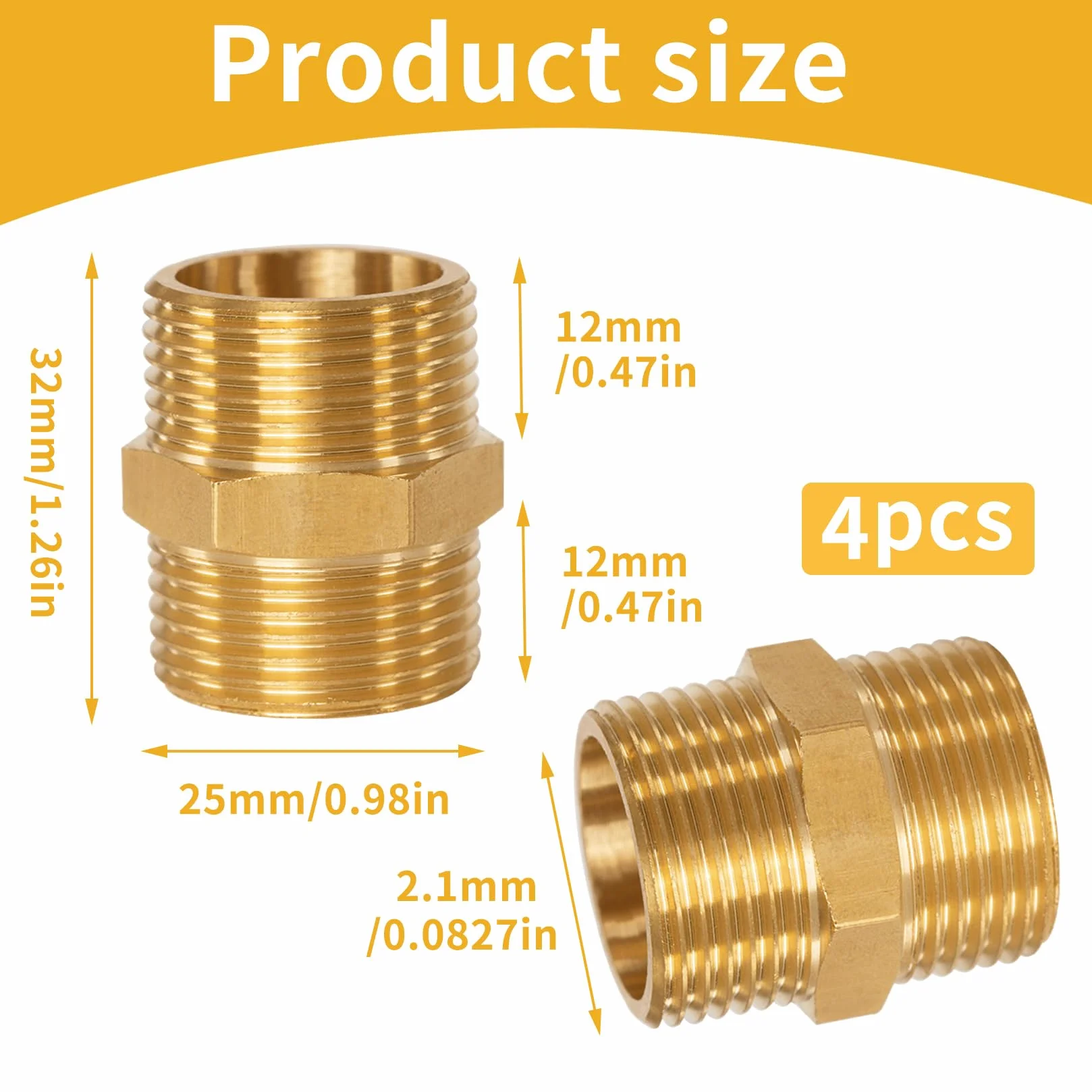 Raccordi per Tubi in Ottone 3/4" Maschio BSP Connettori Dritti Raccordo Filettato