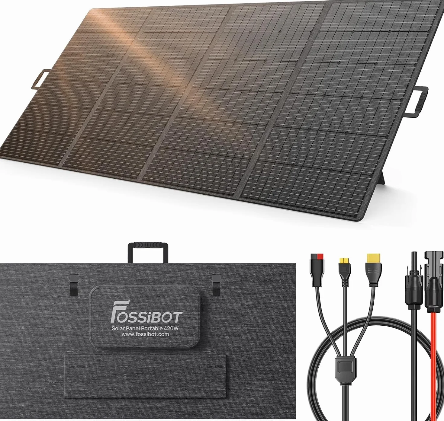 FOSSiBOT 420W Pannello Solare Portatile SP420, Pannello Solare Pieghevole per Centrale Elettrica F2400/F3600/F3600 PRO, IP67, Alta Conversione 23,4%, Adatto per Roulotte, Campeggio, Balconi