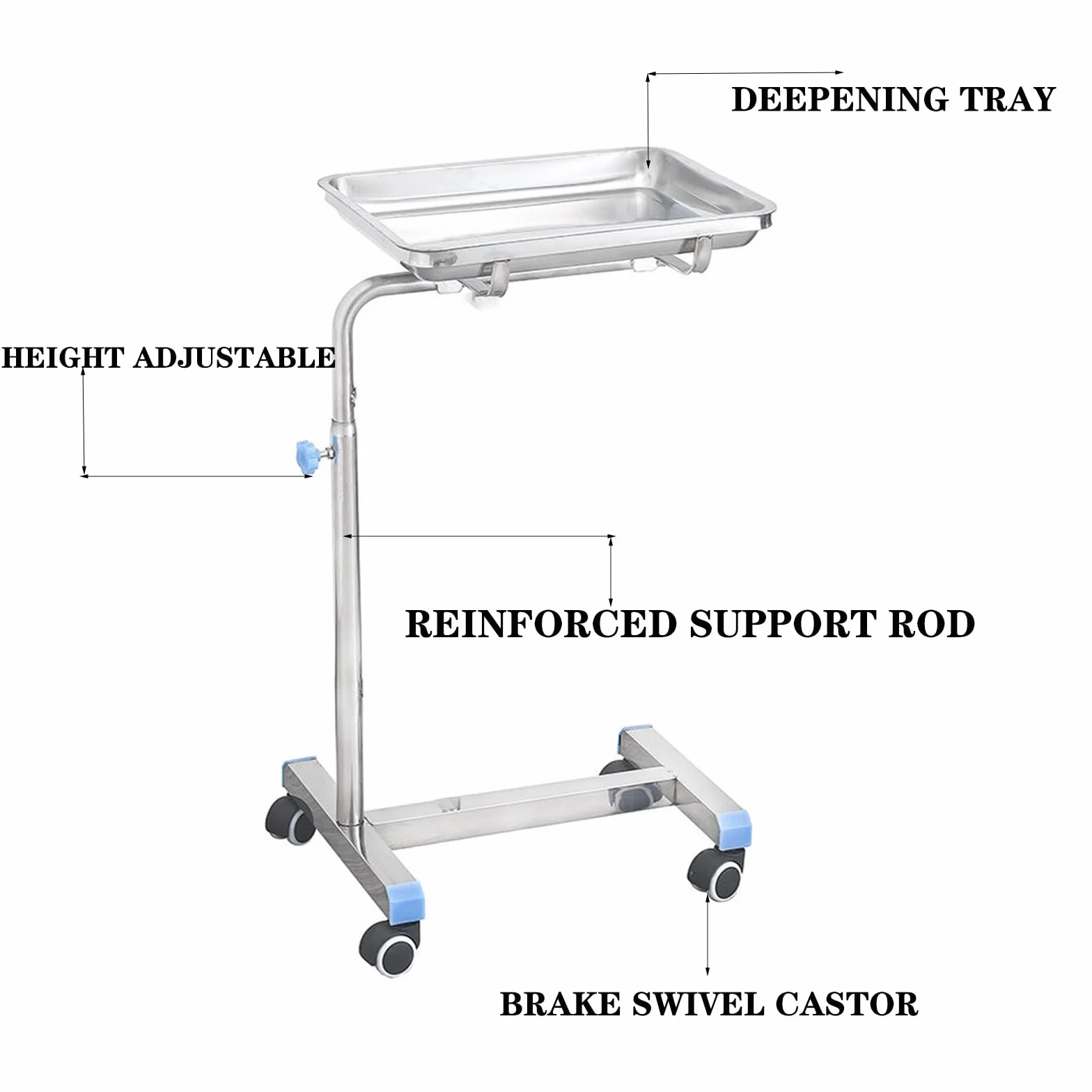 Carrello Medico, Carrelli da Laboratorio in Acciaio Inossidabile, Carrello da Laboratorio con Rotelle, Dotato di Quattro Ruote Girevoli, per Laboratorio, Clinica, Ospedale, Salone,Argento,A