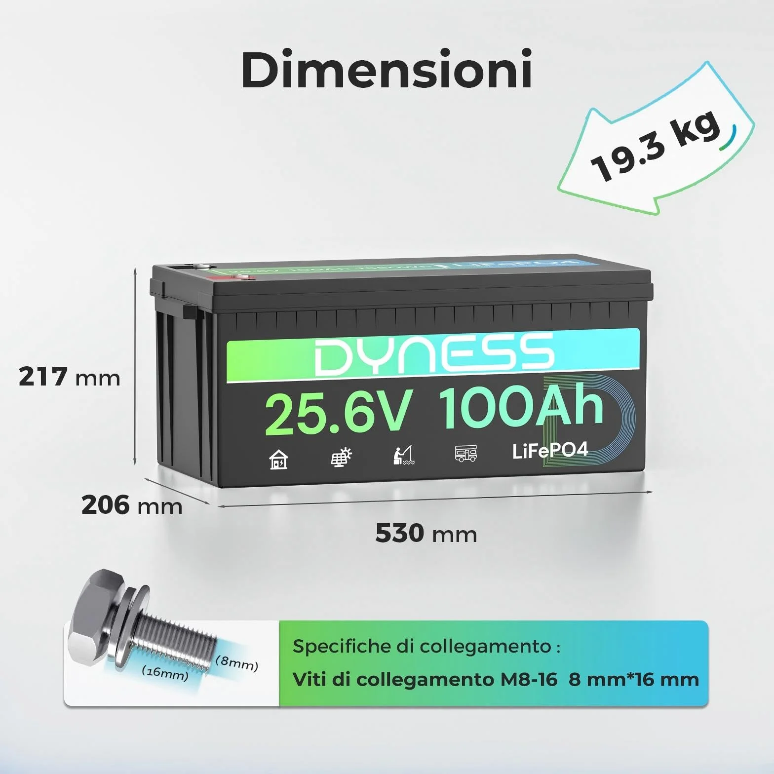 Dyness Batteria Litio LiFePO4 24V 100Ah con 100A BMS e Protezione Bassa Temperatura, Batteria 24V per Fotovoltaico Accumulo, Barche da Pesca Bass, Sistemi di Energia Rinnovabile, Camper (RV), Off-Grid