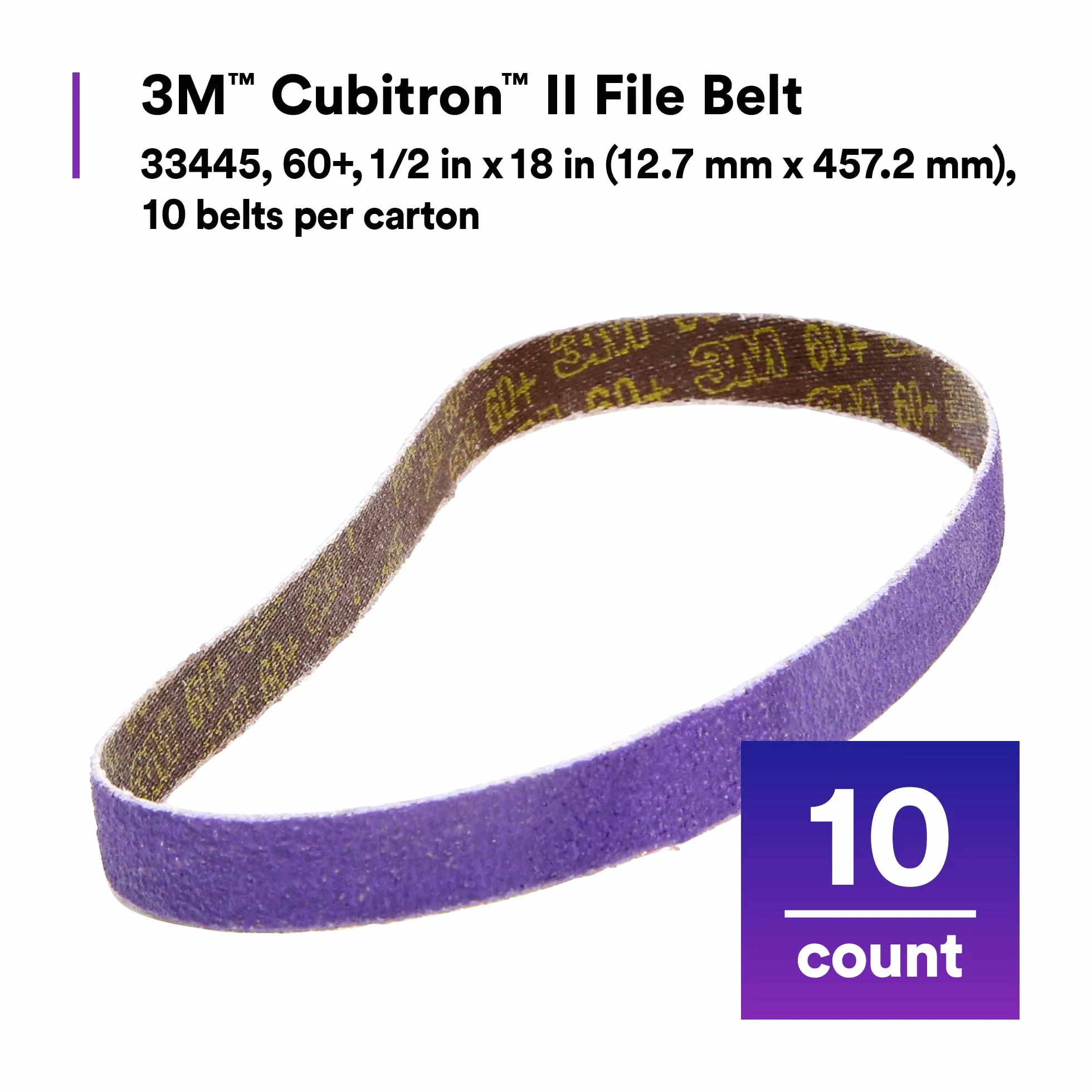 3M Cubitron II 33445 Cinghie di limatura a Grana 60+, 1,27 x 45,7 cm, Confezione da 10, Legate in Resina, per la rimozione di Saldatura a Punti