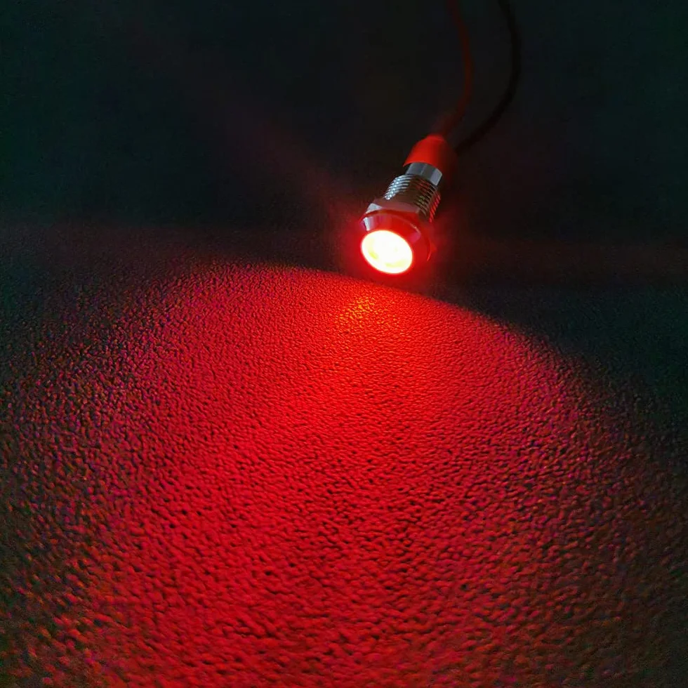 GUUZI 6mm LED Indicator 12-24V Waterproof Metal Panel Indicator Light Flat Head with Wires Silver Shell Red 8 Pcs