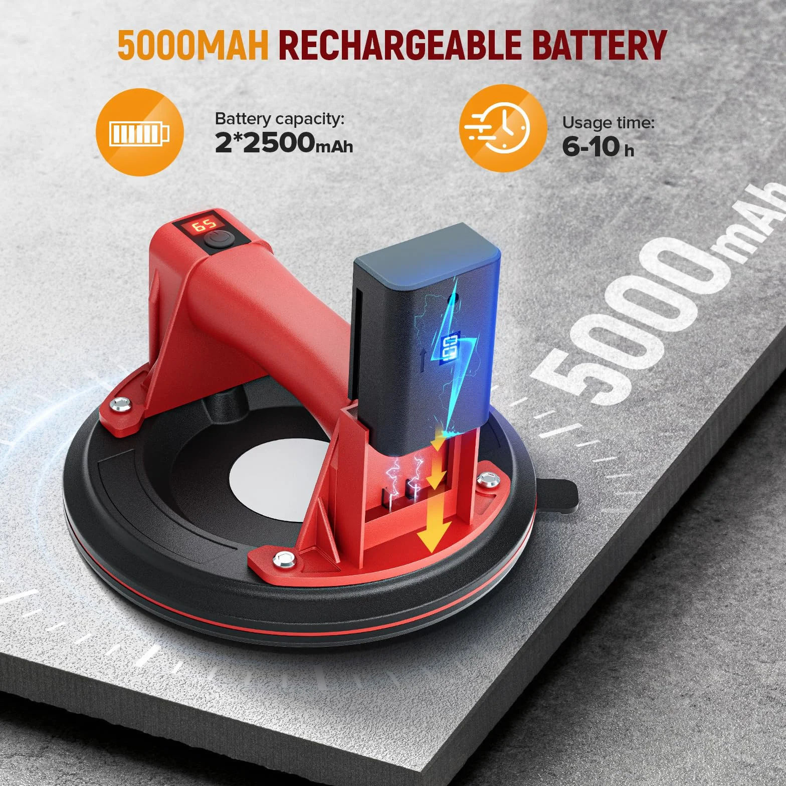Ventosa elettrica Diametro 20,5 cm Ventosa per piastrelle Capacità Carico 300 Kg 8 inch Ventosa di vetro con 2 Batterie per Vetro, Piastrelle, Marmo