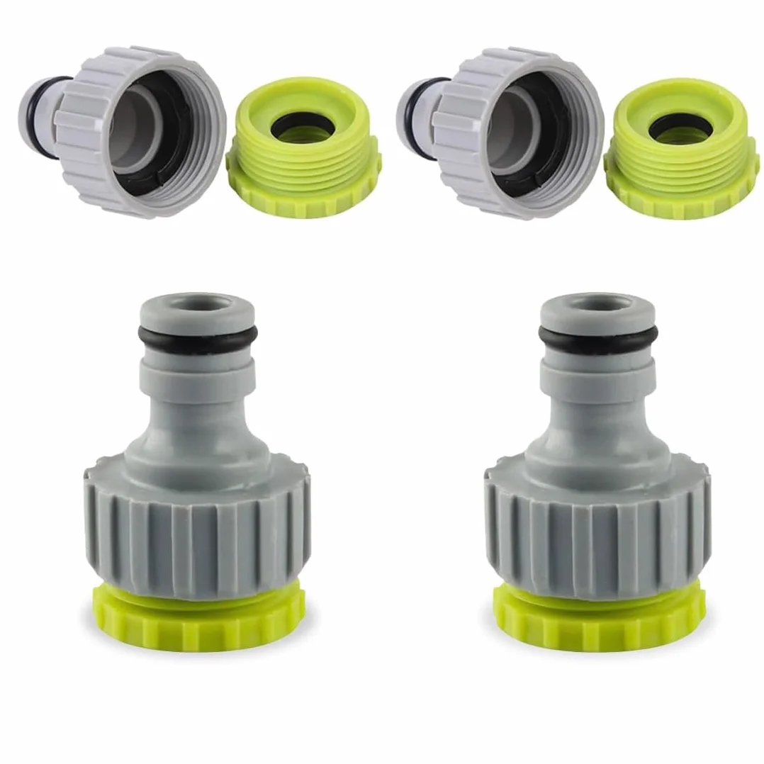 Connettori per Rubinetto 2 in 1 1/2" 3/4" Raccordo Adattatore Plastica Tubo da Giardino Filettato 4 Pezzi