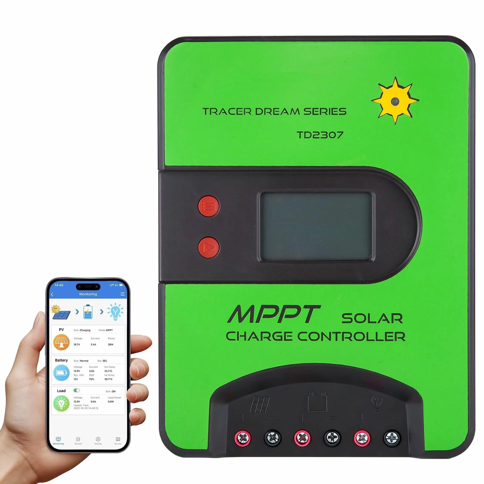 Regolatore di carica solare MPPT 12V/24V (WiFi) con display LCD, supporta controllo APP, regolatore di carica MPPT per batterie AGM/Gel al piombo-acido, Li-Ioni/LFP al litio (30A)