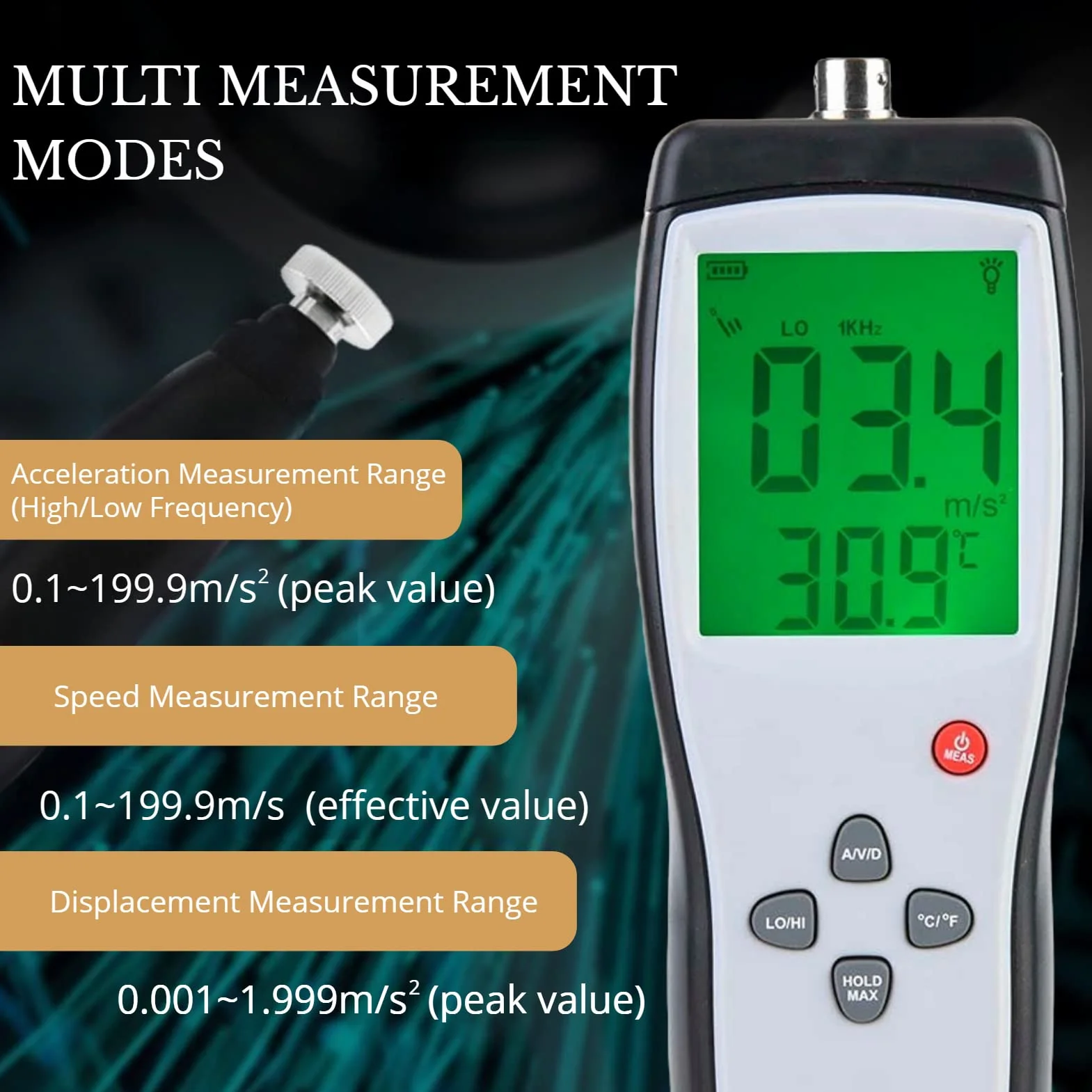 Tester di Vibrazione, Analizzatore di Vibrometro Portatile con Retroilluminazione del Display LCD AS63B, Misuratore di Vibrazione Digitale Vibrometro Ad Alta Sensibilità con Custodia