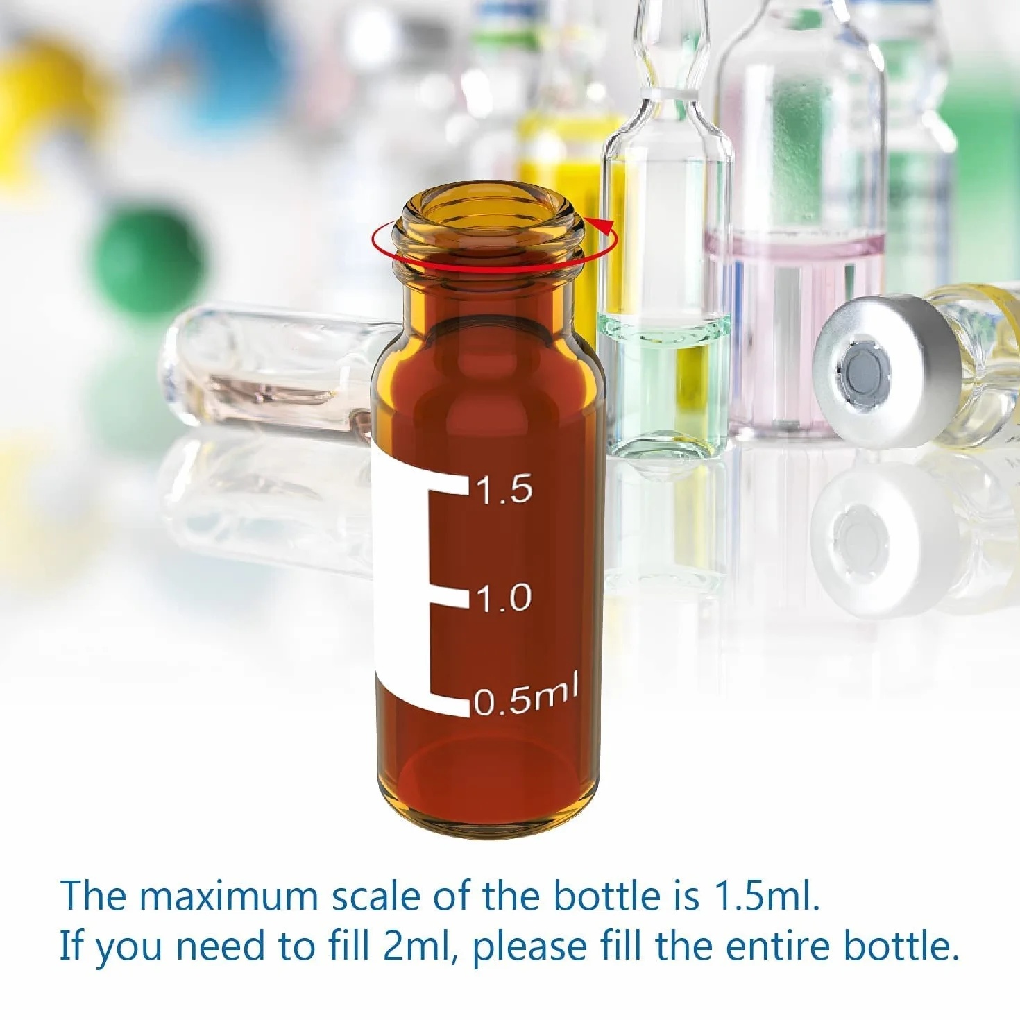 Confezione da 100 Fiale per Autocampionatore da 2 Ml - Vial per HPLC 9-425 Vial Color Tappi Un Vite Blu, Setti Rossi