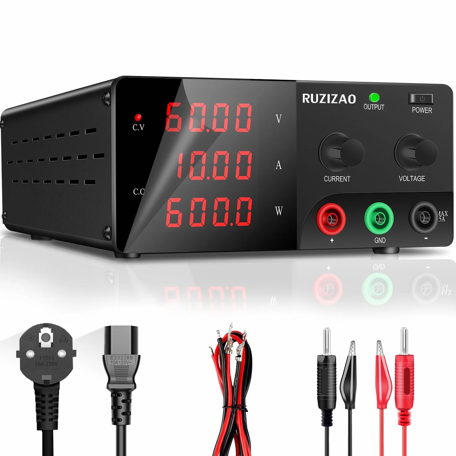 Alimentatore da Banco 60V 10A 600W Alta Potenza Alimentatore da Laboratorio Regolabile con OUTPUT/Encoder, Alimentatore Stabilizzato con Display LED a 4 Cifre e Uscita Stabile per Elettronica
