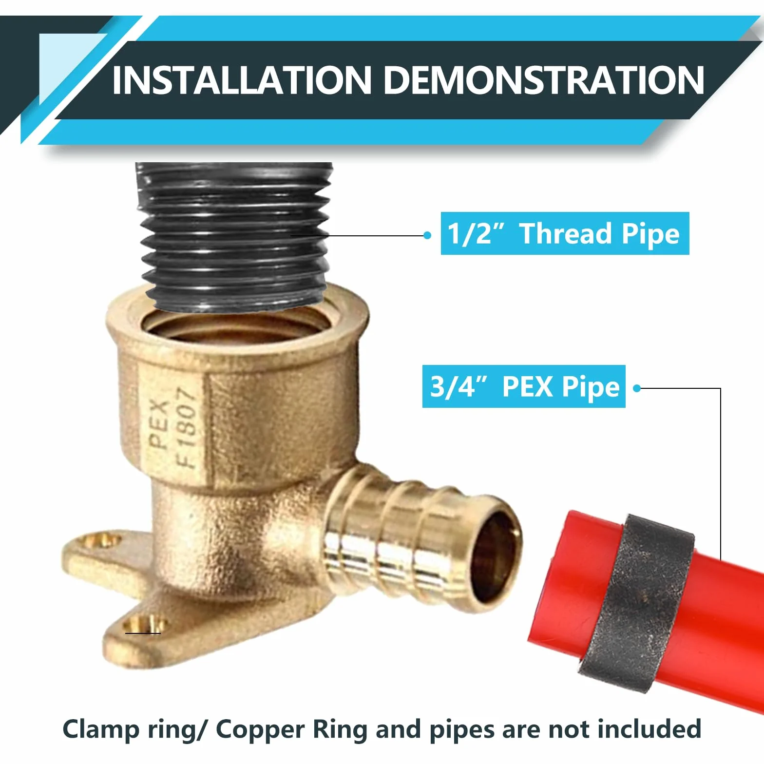 ASTM F1807 - Confezione da 20 raccordi PEX, 1/2" x 1/2" femmina filettati NPT a gomito per orecchio a goccia, raccordi a crimpare in ottone, per tubi PEX idraulici