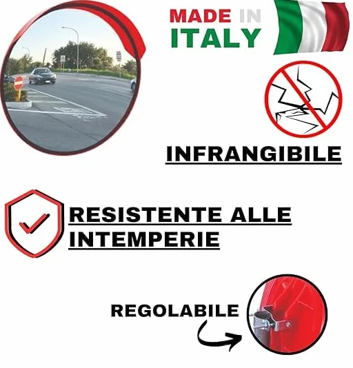 SPECCHIO STRADALE CONVESSO PARABOLICO INFRANGIBILE DIAMETRO Ø 70 CM resistente alle intemperie per sicurezza stradale, garage, magazzino, elimina punti ciechi, parcheggio, curva pericolosa