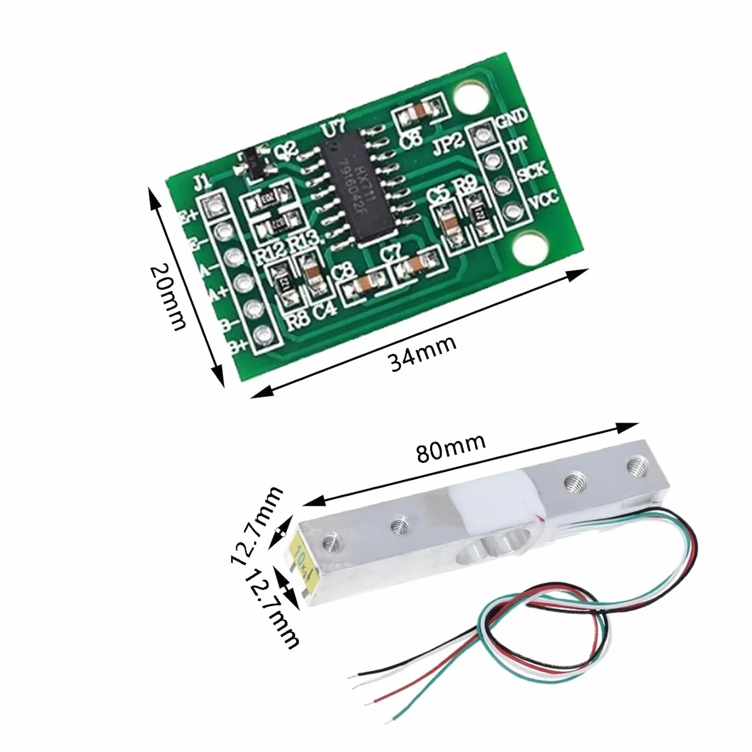 2 Pezzi Sensori di Peso da 5/10/20kg, Bilance Digitali, Sensori di Peso + 2 Pezzi Modulo Sensore di Peso HX711 per Microcontrollore Arduino DIY (5KG)