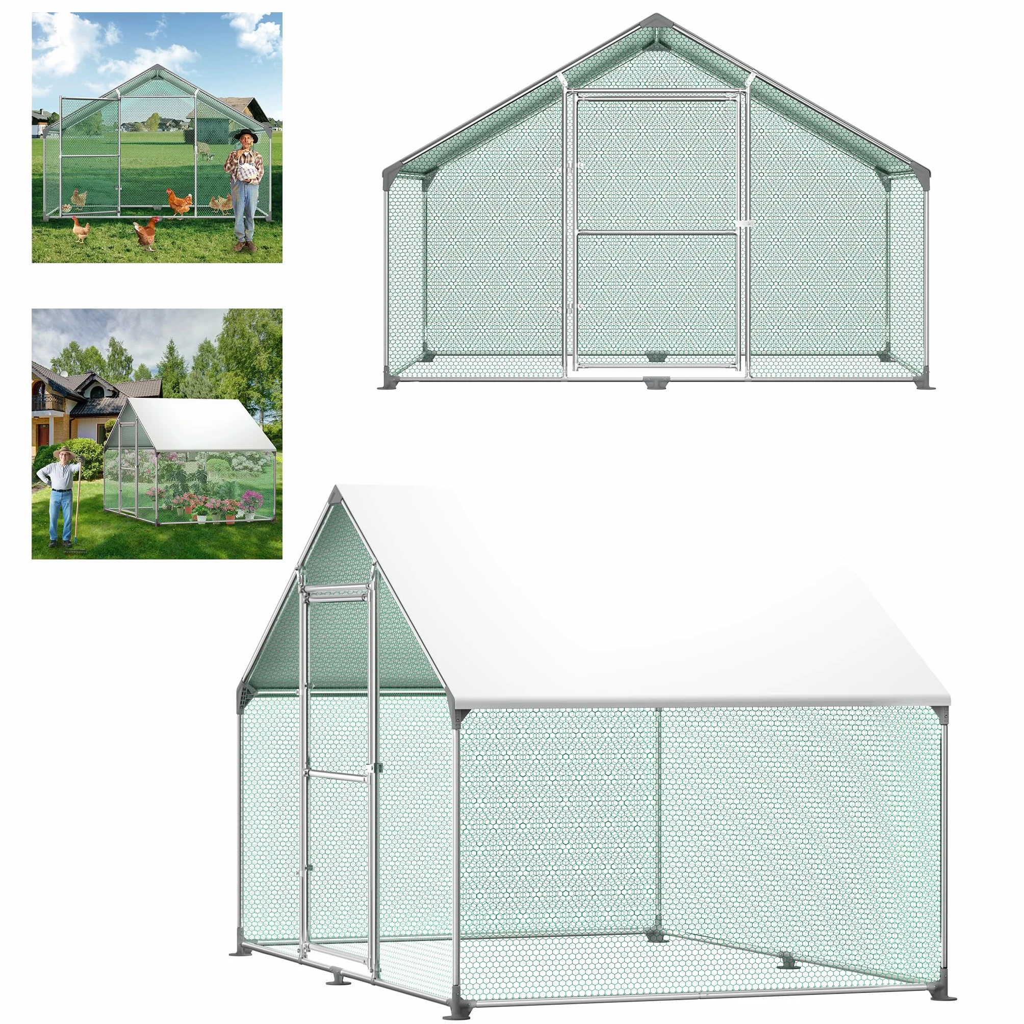 Aufun Pollaio Recinzione per Esterni XL con Serratura in Acciaio Zincato per Piccoli Animali Recinzione per Esterni Pollaio per Gabbia per Uccelli per Animali Domestici All'aperto 3x2x2m