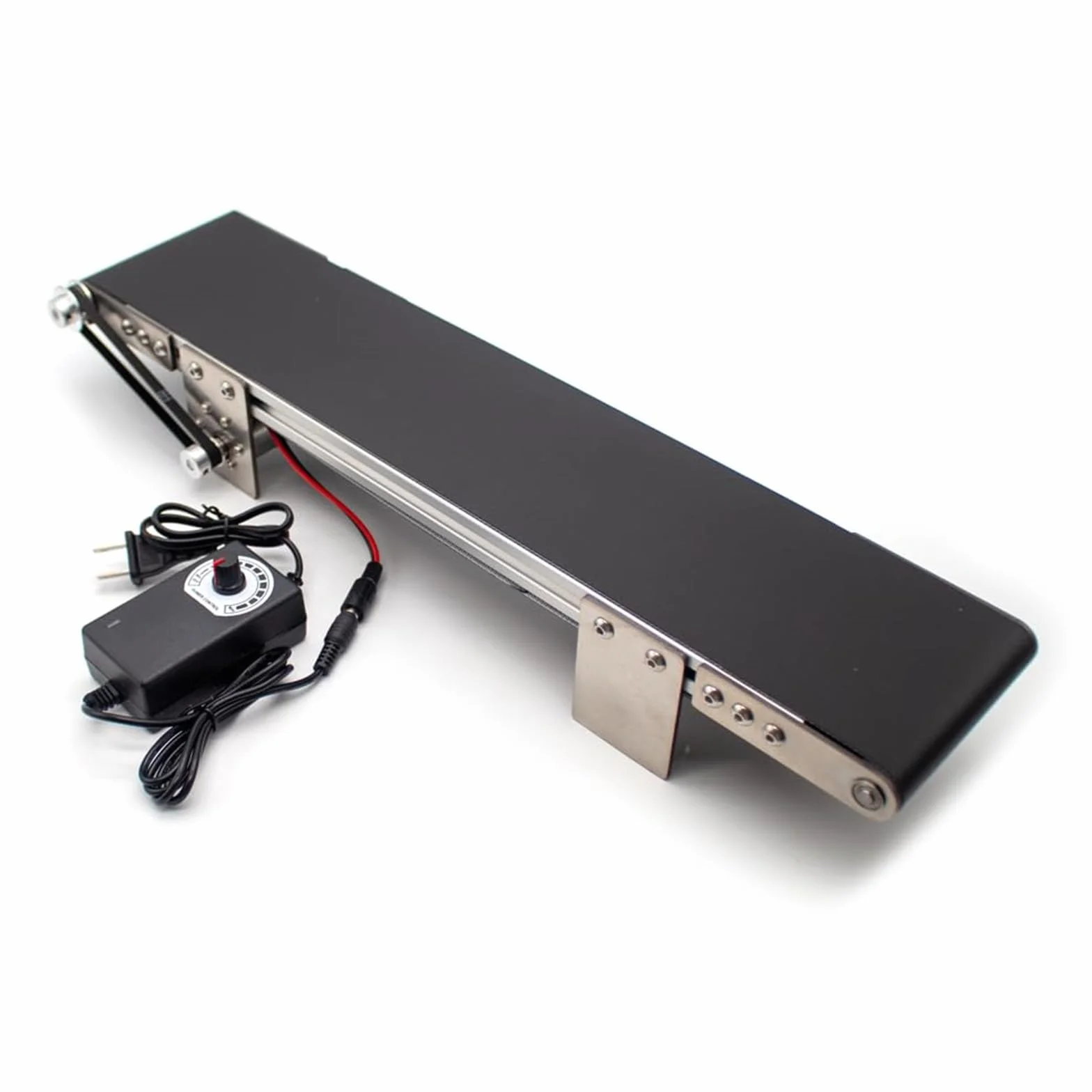 Generico Nastro Trasportatore Elettrico da Tavolo, Mini Trasportatore Automatico, Nastro Trasportatore Antistatico in PVC per la Produzione Automatizzata,Black-10x50cm