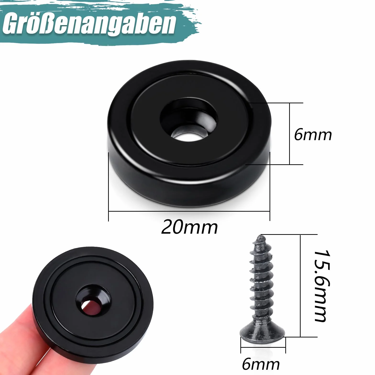 Magneti forti al neodimio 20x7 mm 10 kg nero con foro e capsula