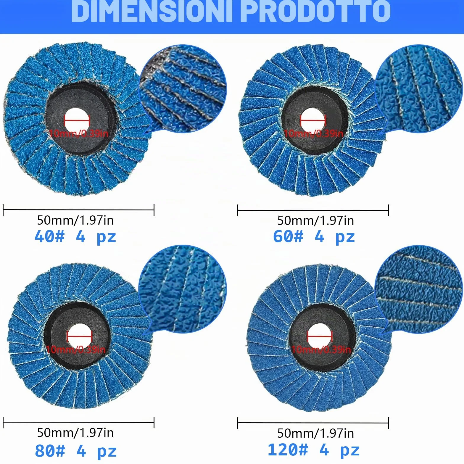 16 Pezzi Dischi Lamellari, 50mm x 10mm Disco Lamellare, Grana 40/60/80/120, Dischi Lamellari 50mm per Metallo, Acciaio, Legno