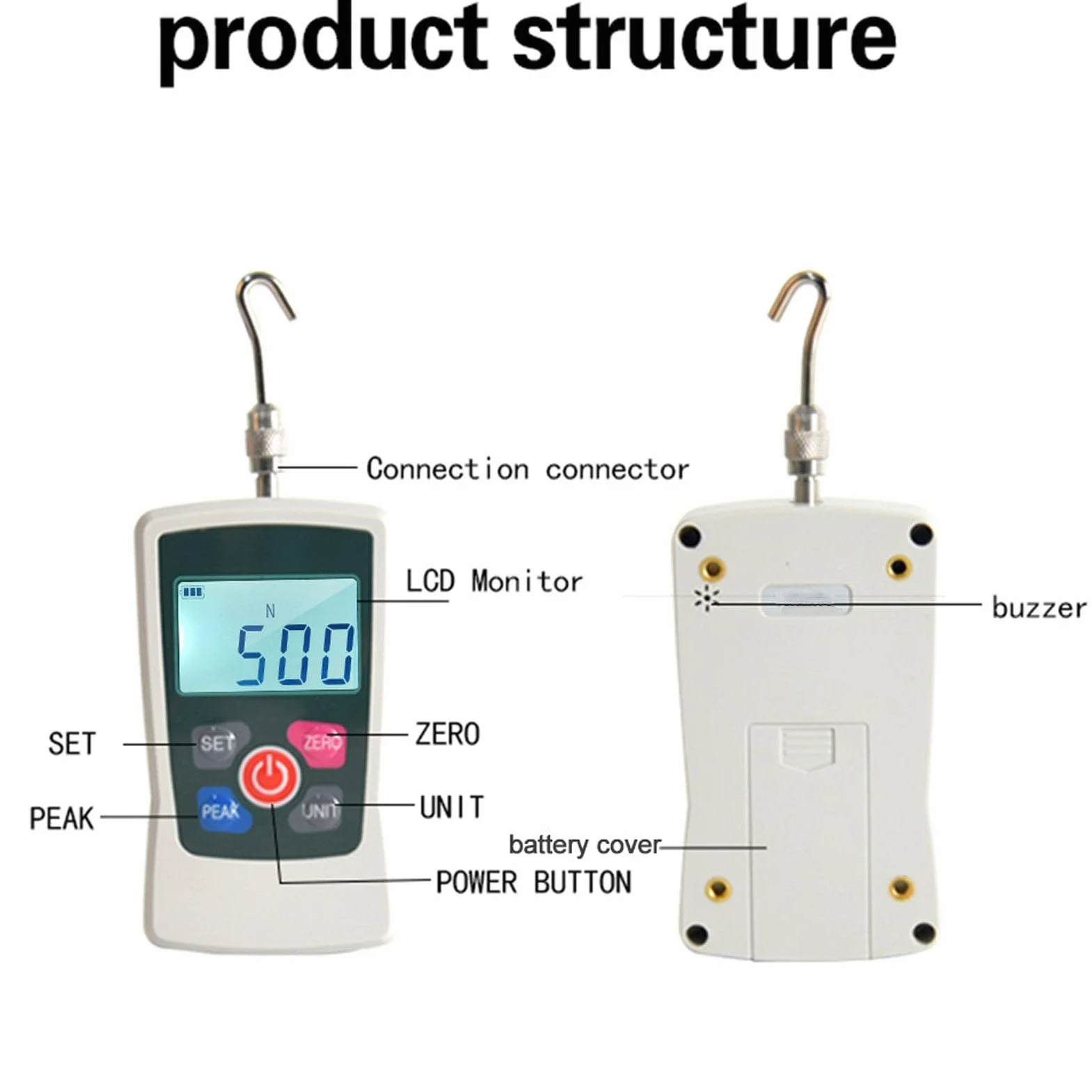 5n Digital Force Manuge, Push Pull gauges Portable Force Meter Dynamometro Intervallo di Pressione del Tester Messore di Spinta con unità N/LB/Kg/Oz, Custodia di Archiviazione