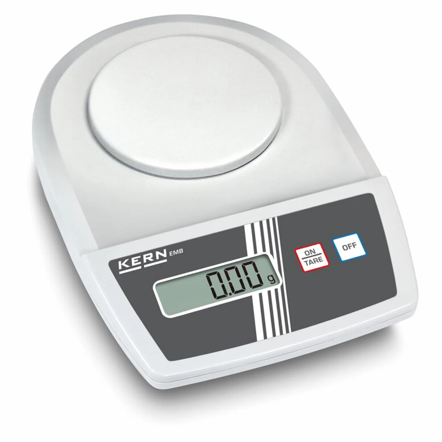 Bilancia da laboratorio con ampissima capacità di pesatura [Kern EMB 600-2], comando semplice e confortevole con 2 tasti, portata [max.]: 600 g, divisione [d]: 0,01 g, piatto di pesata: Ø 105 mm (plastica)