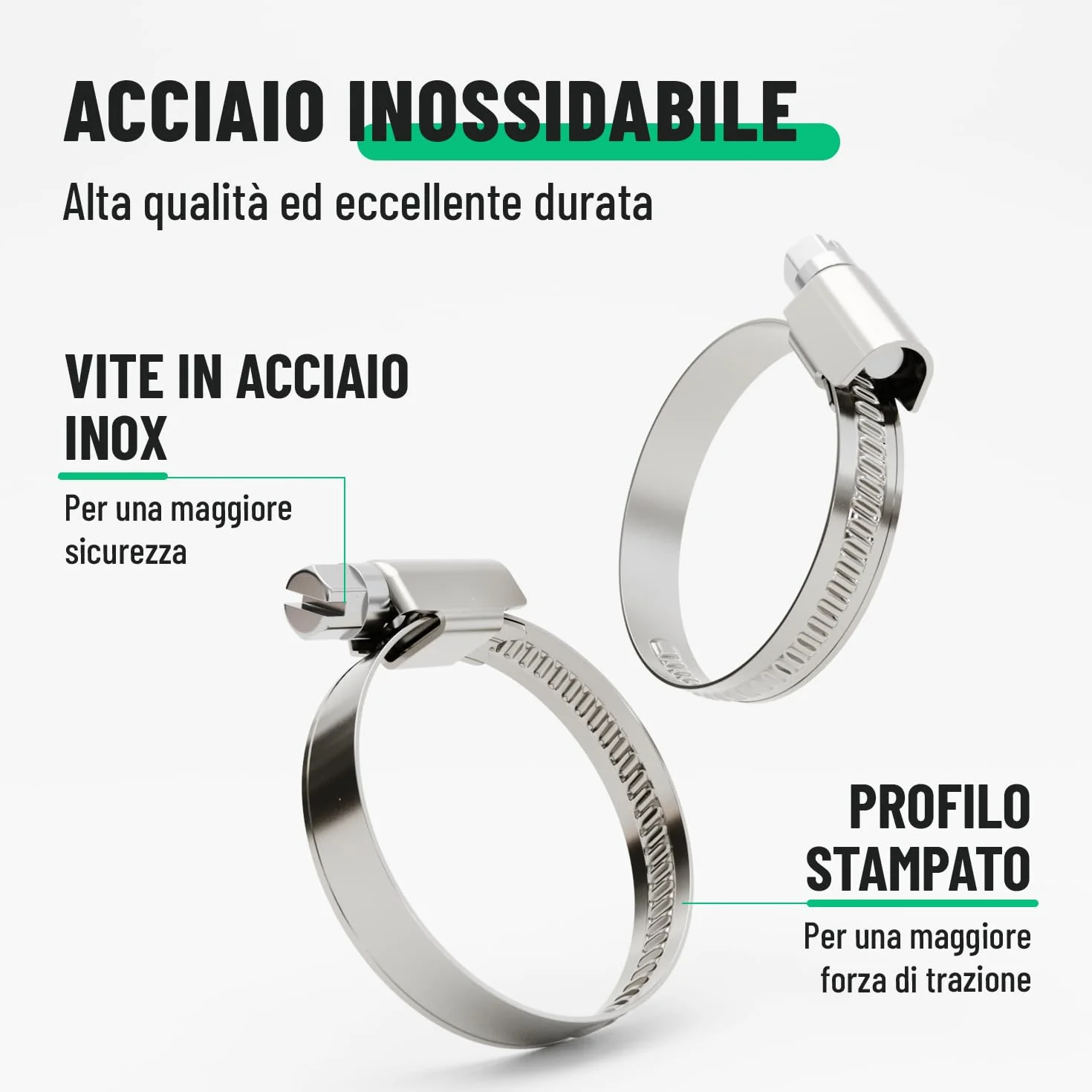Fascette stringitubo acciaio inox 25-40 mm regolabile larghezza banda 9 mm