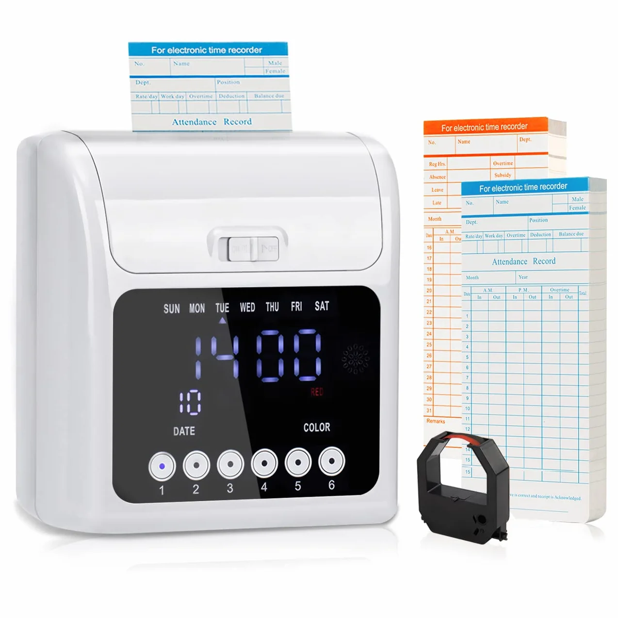 Tera Orologio elettronico di calcolo con 100 tessere per l'orologio dei dipendenti, display a LED per ufficio, fabbrica, scuola, piccola impresa