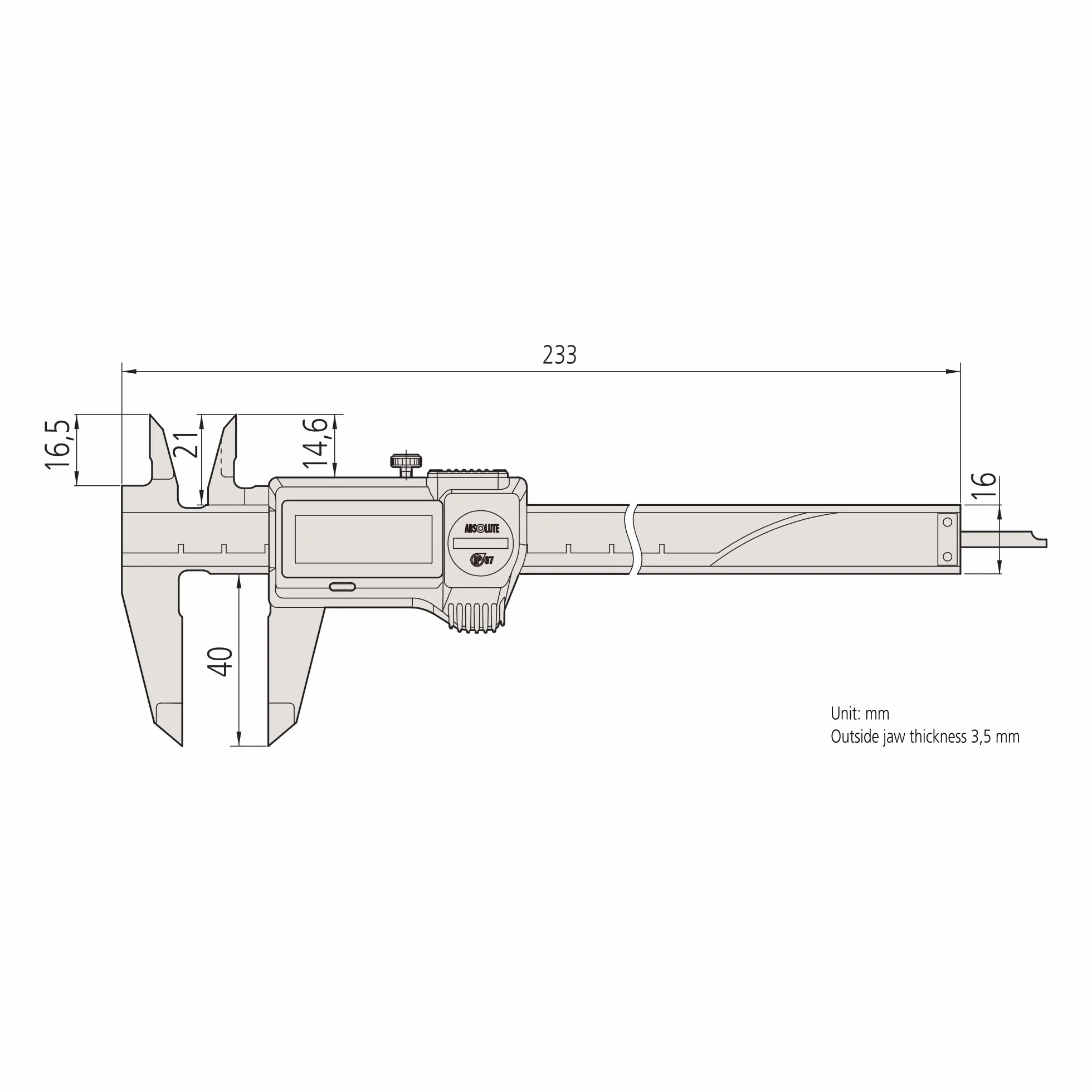 Mitutoyo 500-706-20 Calibro digitale ABS Coolant Proof CD-P15P, 0-150 mm | 0,01 mm, origine memorizzata, IP67