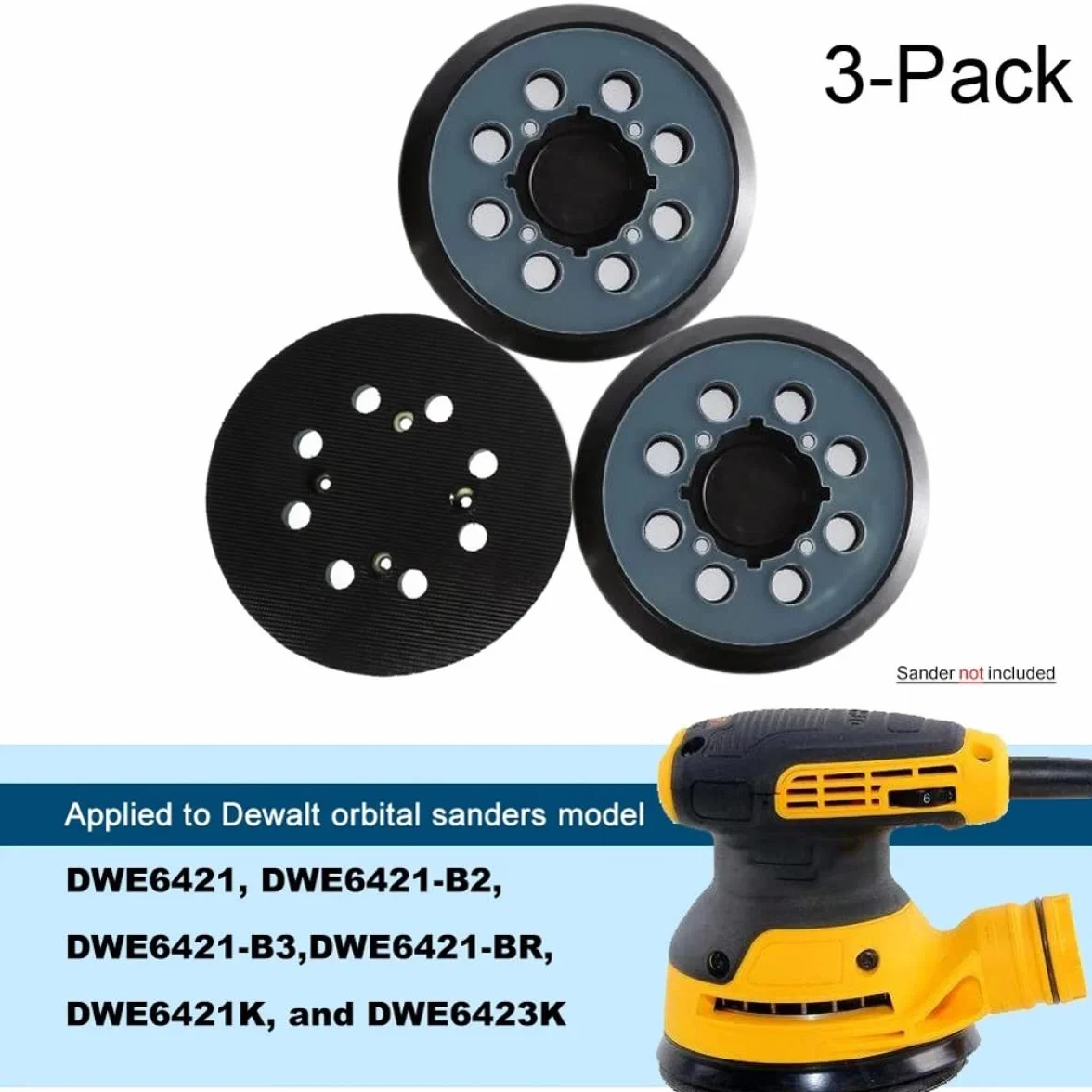 DAZZLEEX Protezione per cuscinetti di supporto, 3 pezzi, 125 mm, 8 fori, per levigatrice DWE6423