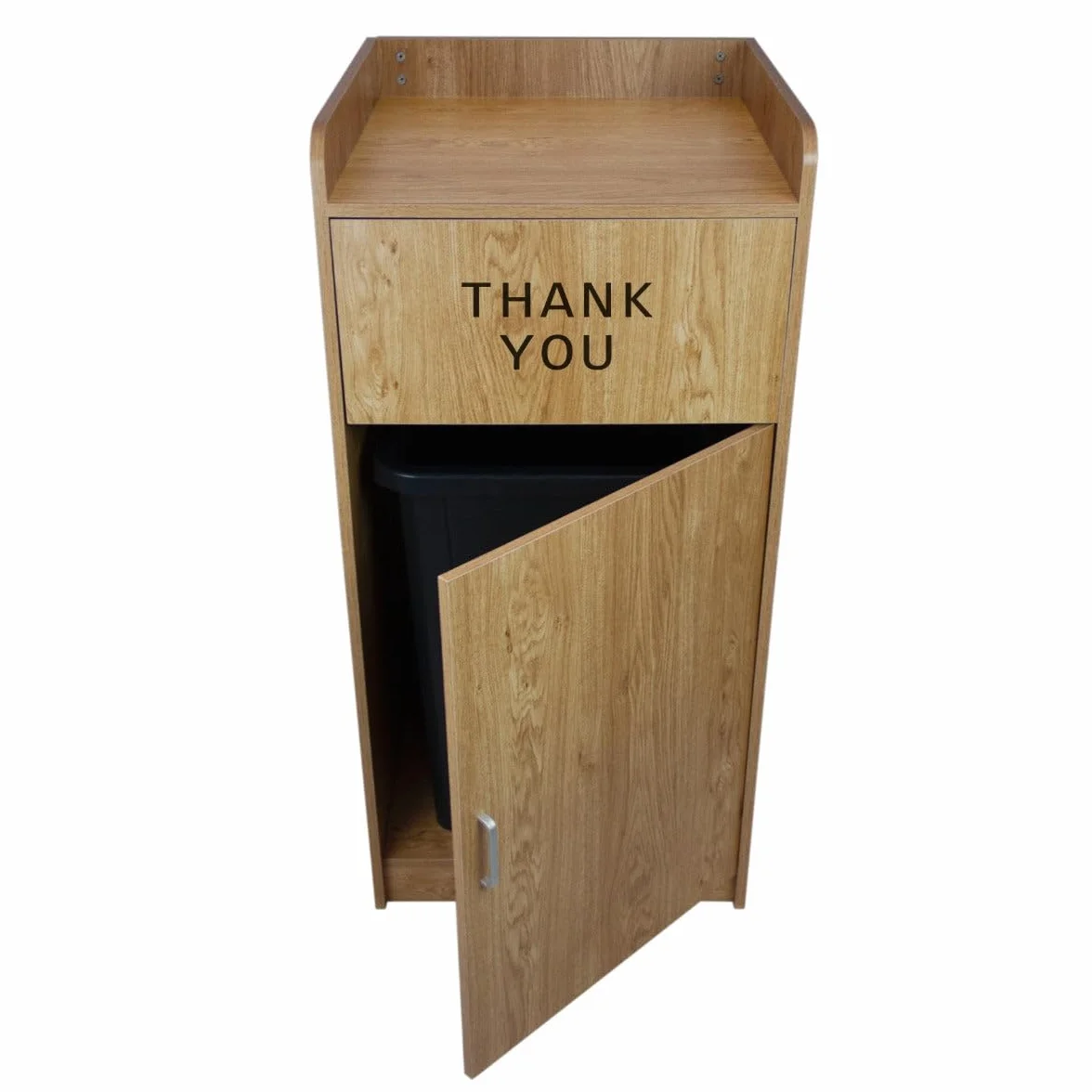 Contenitore Pattumiera Svuota Vassoi in Legno Commerciale Capacità 100L Pattumiera Mensa Commerciale Porta Cestino Fast Food Sportello Basculante con Cestino 100 L Incluso - Legno Chiaro