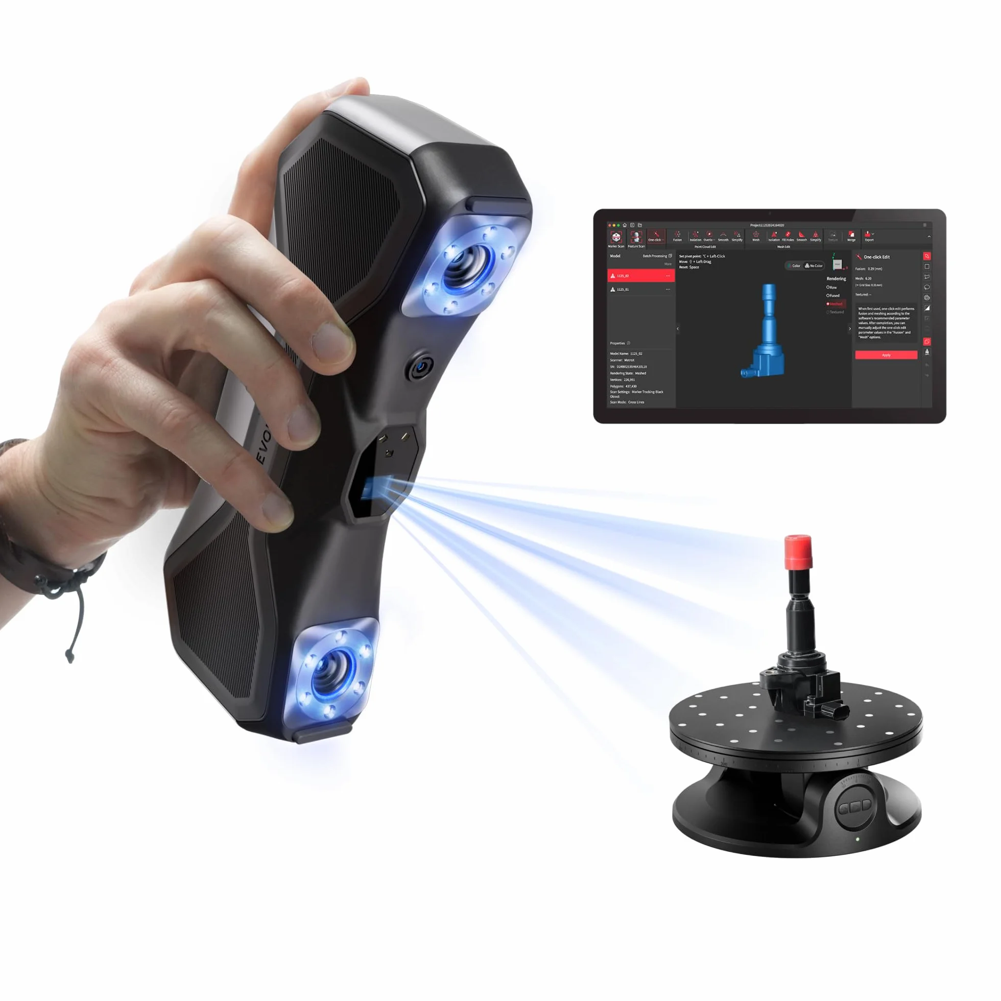 Revopoint MetroX Scanner 3D per Stampa 3D, Precisione fino a 0,01 mm, Accuratezza Metrologica, Fino a 60 fps, Laser Blu, 4 Modalità di Scansione, Scansione di Oggetti Metallici/Scuri, Standard