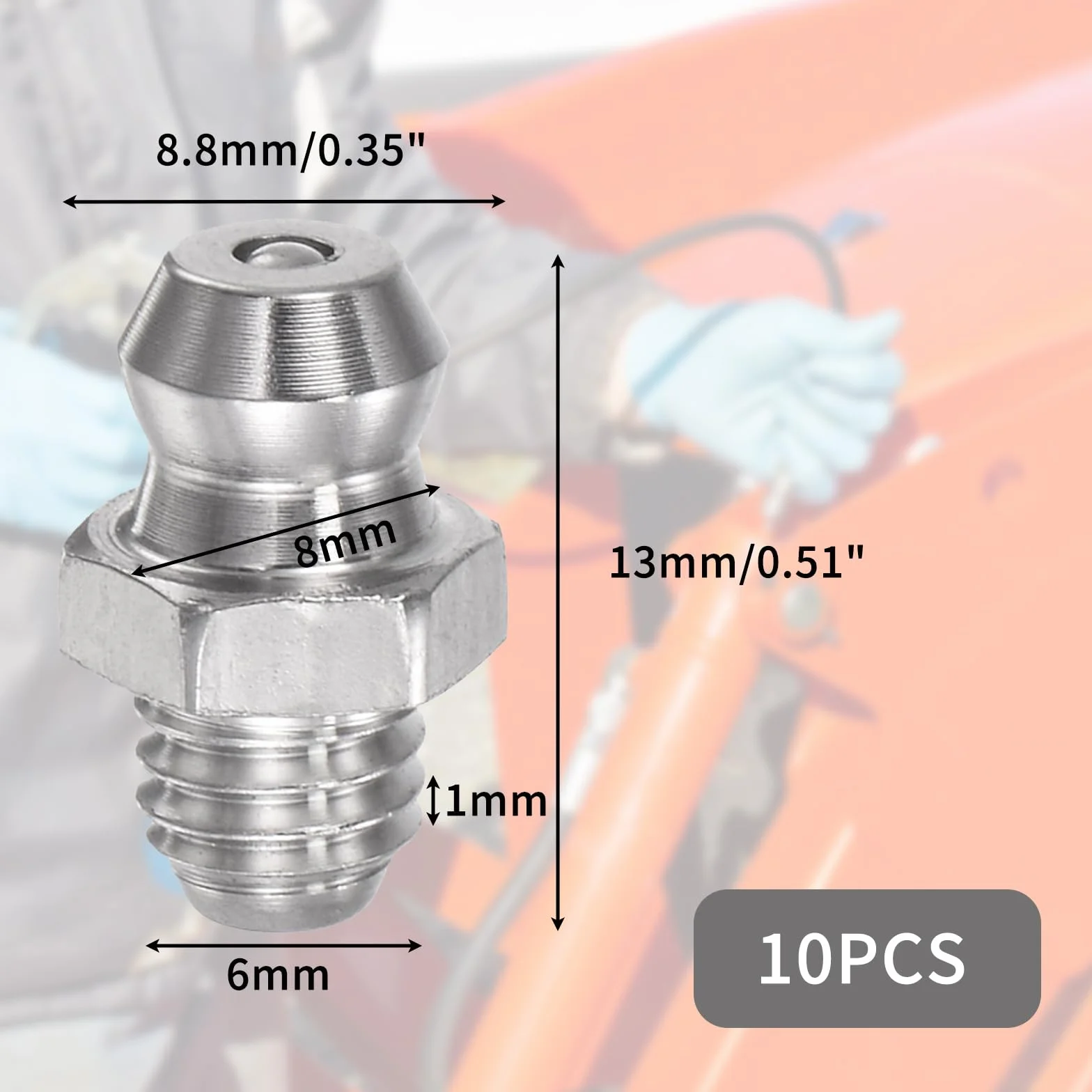 10 x lubrificatore diritto in acciaio inossidabile 304, lubrificante M6, lubrificatore a vite, accessori pistola a grasso, testa di lubrificatore destro per auto moto, M6 x 1 mm (argento)