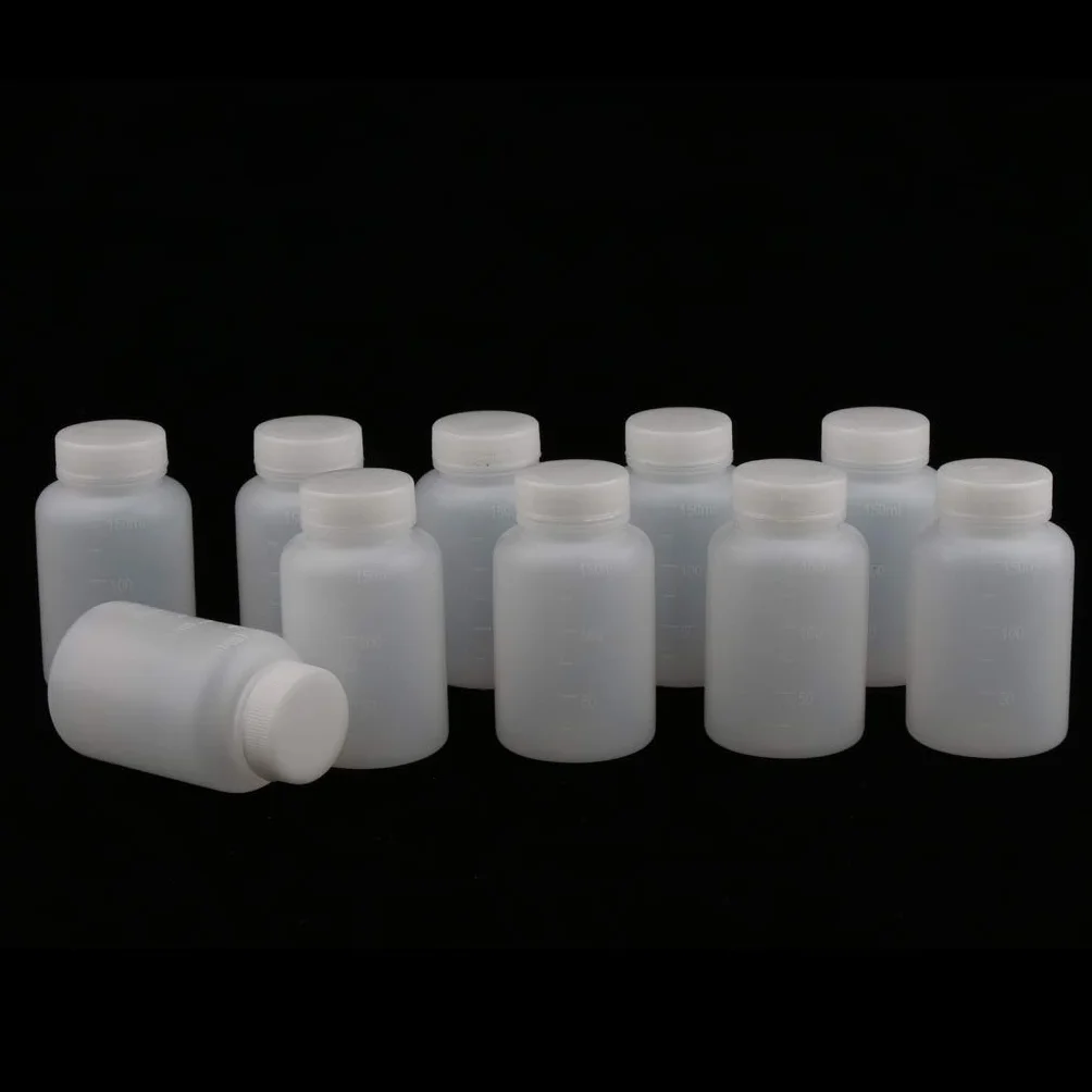 10 bottiglie di plastica vuote graduate per laboratorio chimico, 150 ml