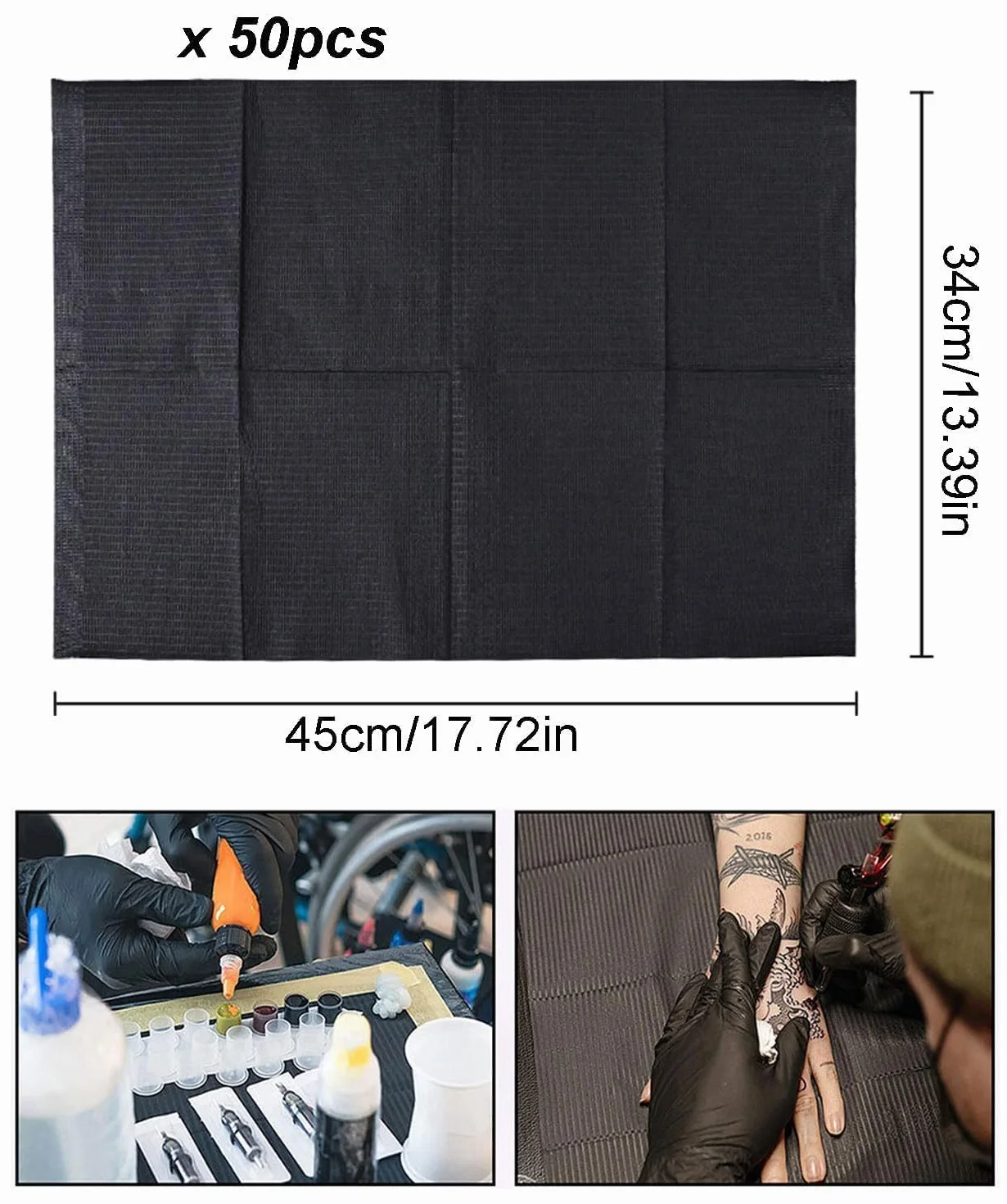 Bavaglini Dentali Monouso 34cm*45cm 50 Pezzi per Tatuaggi, Cliniche, Catering Nero