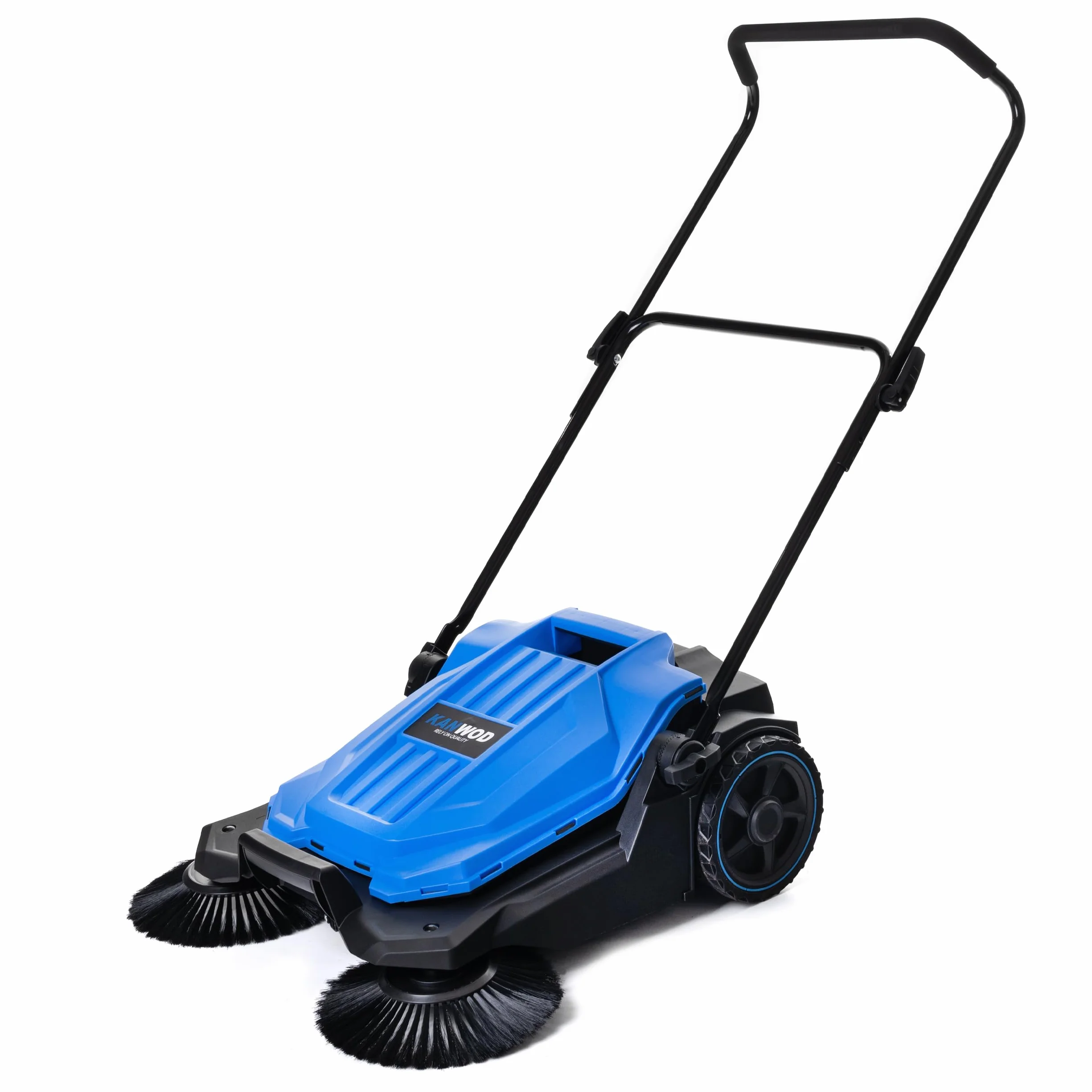 Kanwod KGAMS-6520 - Spazzatrice manuale con serbatoio da 18 litri, raccogli foglie, spazzole laterali e larghezza spazzatrice 650 mm, spazzatrice manuale per sabbia, fogliame, ghiaia e prato