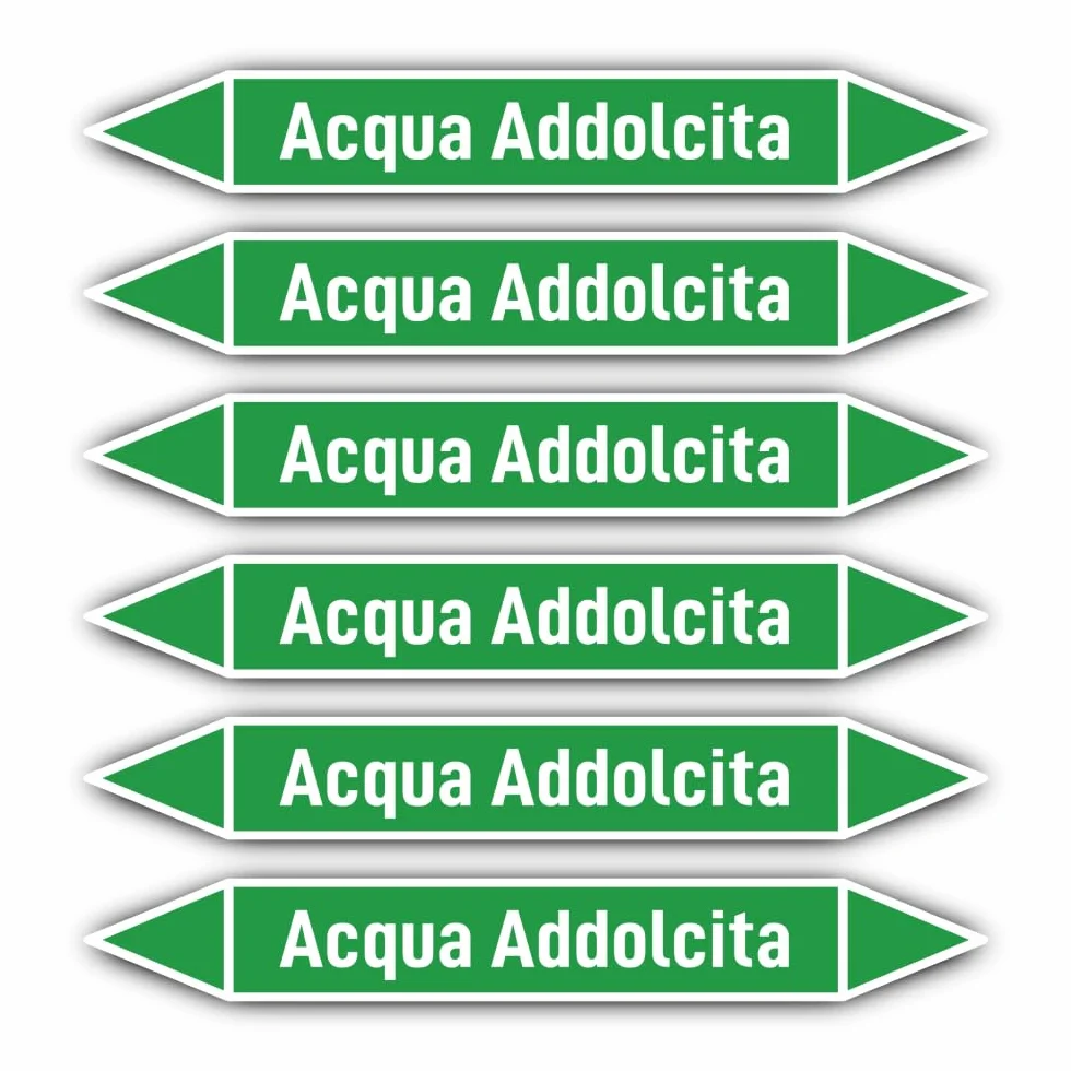 Adesivi: 200x30 mm, 6 pezzi - Gruppo 1 - Acqua - Marcatura tubazioni - secondo DIN 2403 - Lingua: italiano - Acqua Addolcita