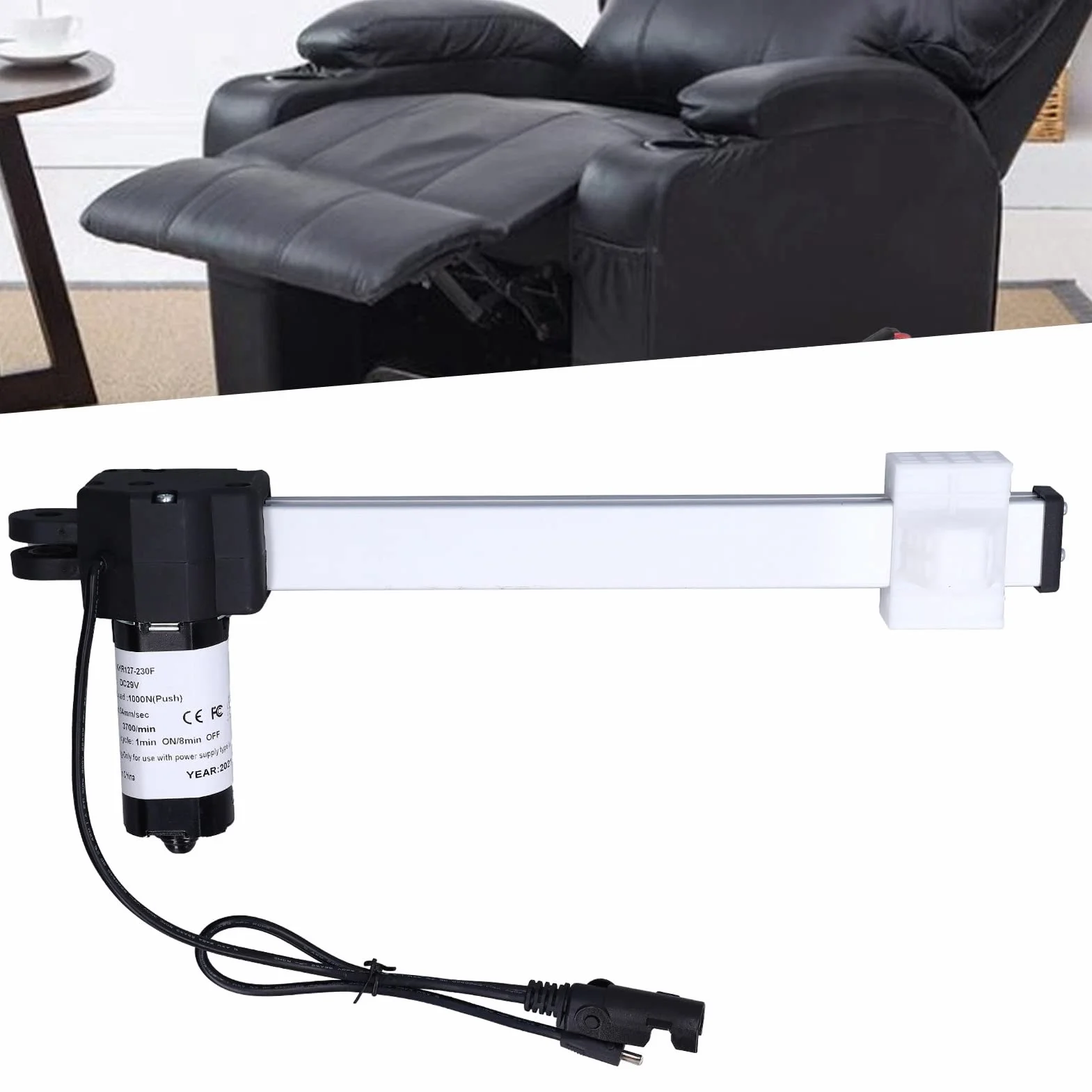 Buachois Attuatore Lineare,DC 29V 230mm Corsa Attuatore Lineare con Clip di Fissaggio 1000N Carico Massimo Motore Telescopico Lineare Elettrico per Divano Letto Elettrico Reclinabile