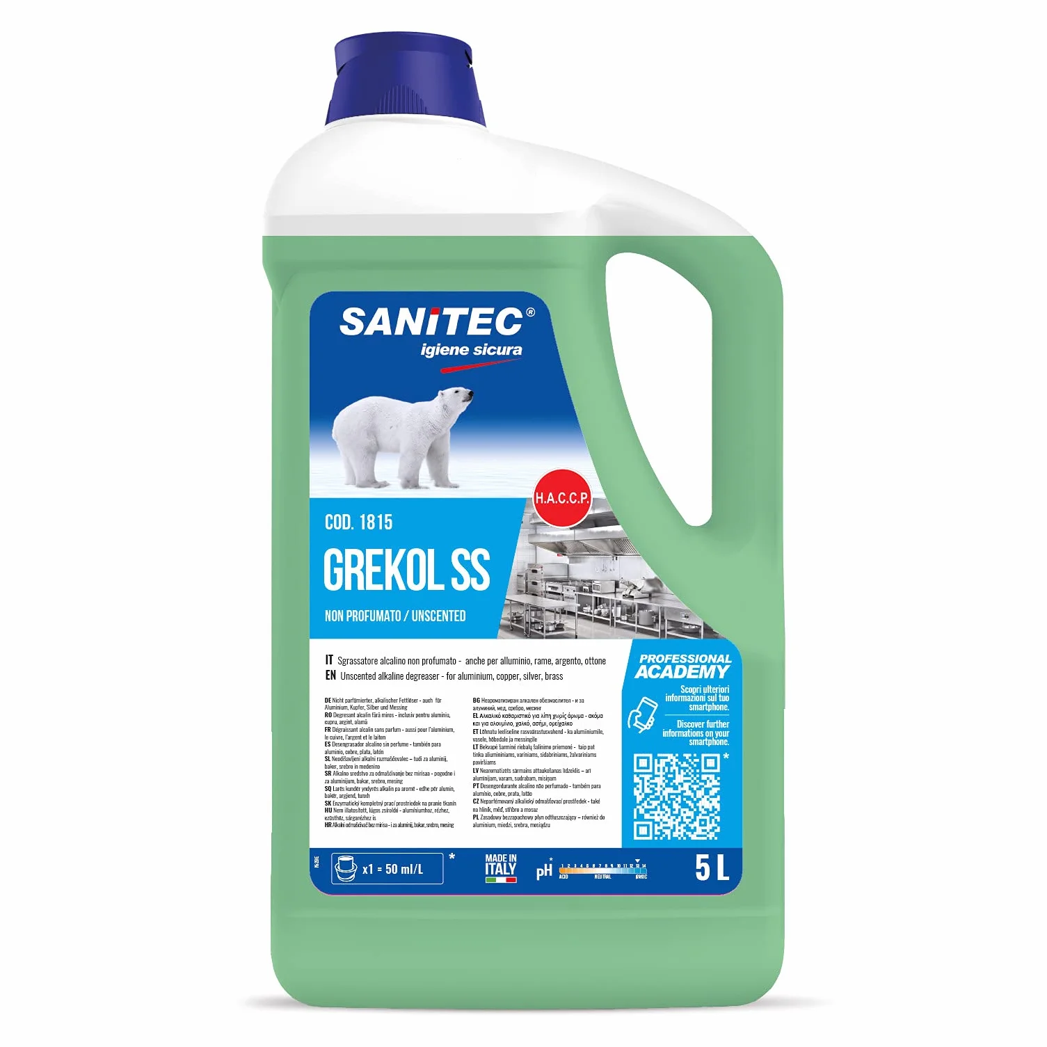 Grekol SS - Sgrassatore Igienizzante Universale - per Piani di Lavoro, Cucine, Mense, Industrie Alimentari e Lavorazione Carni