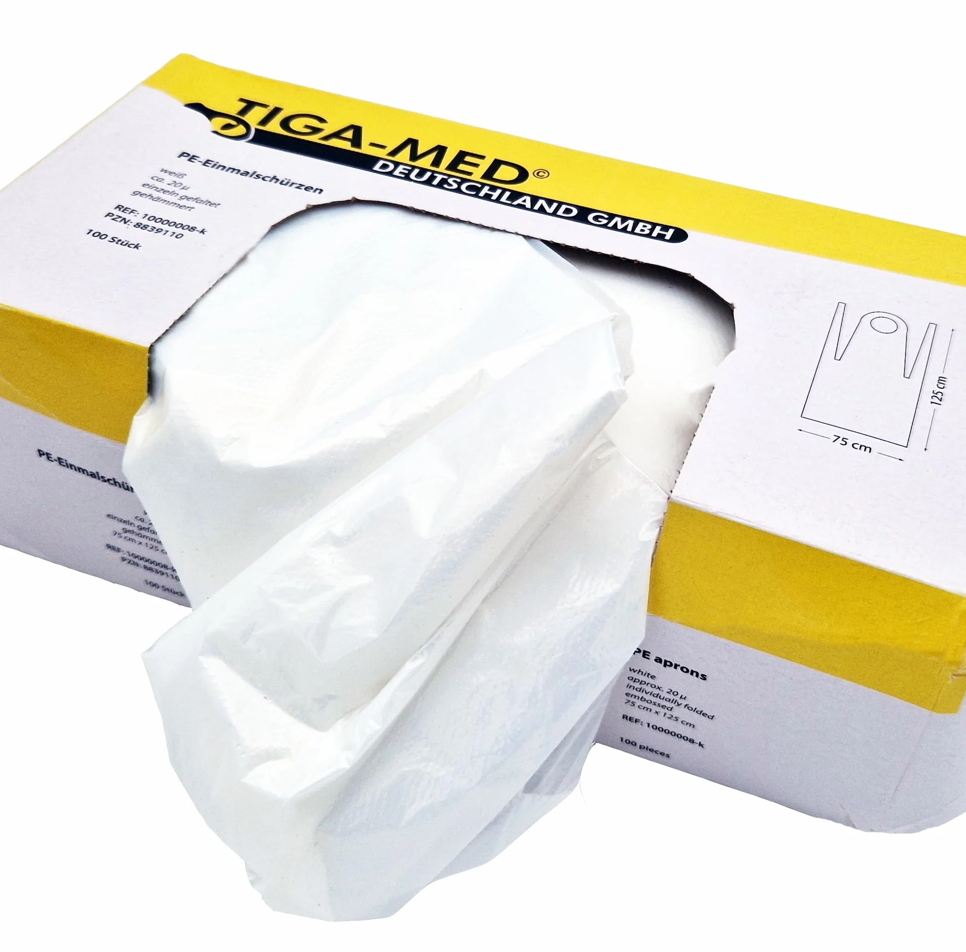 Tiga-Med Grembiuli Monouso in Polietilene 20 Micron – 500 Pezzi (5 Dispenser da 100) – 75x125 cm – Impermeabili, Resistenti – Per Industria Alimentare, Ristorazione e Uso Professionale