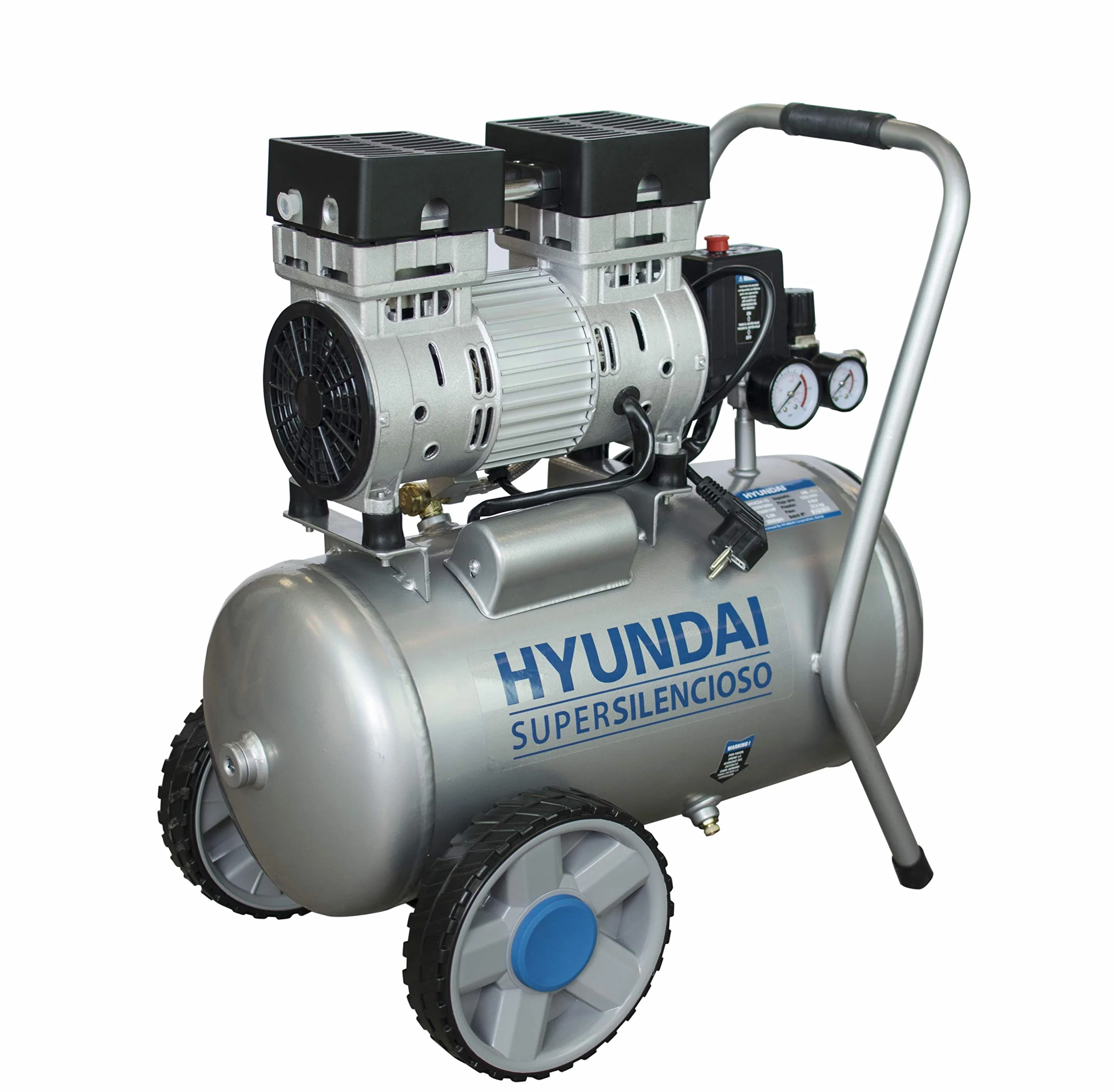 Hyundai HYAC24-1S Compressore silenzioso, nessuna manutenzione non necessita di olio, argento