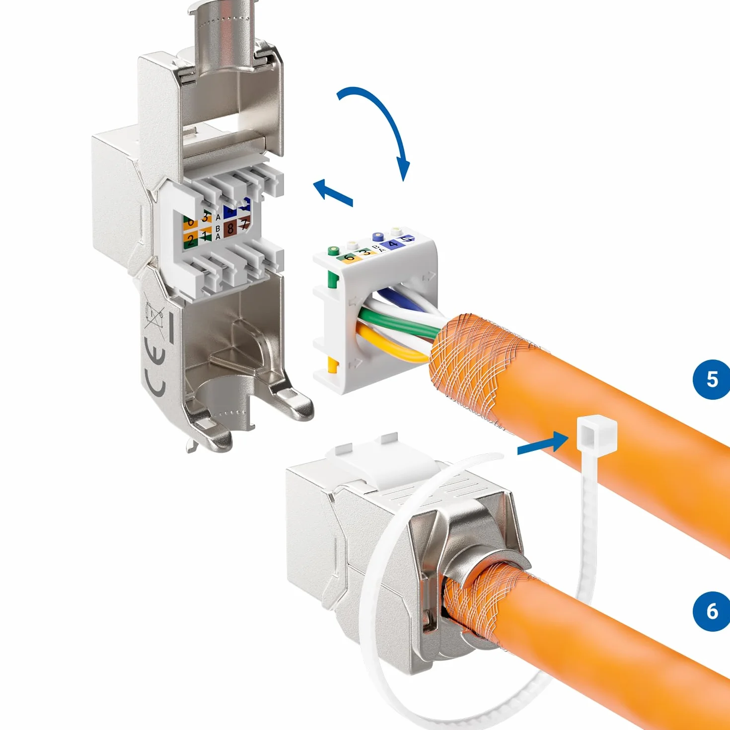 deleyCON 24 Porto CAT7 Pannello Patch SET Campo Delle Patch Campo di Distribuzione Modulare 1 IU 19" Pollici Montaggio Rack + 24x CAT 7 Keystone Moduli RJ45 10 Gbit/s 600 MHz Cavi di Posa Nero