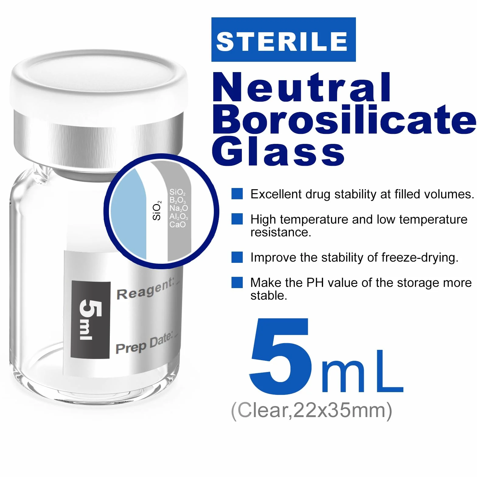Biomed Solutions Flaconcino sterile vuoto sigillato con tappo in gomma butilica e chiusura a scatto, tubo di vetro borosilicato di tipo 1, confezionato singolarmente (10 ml, 8 pezzi (ambra))