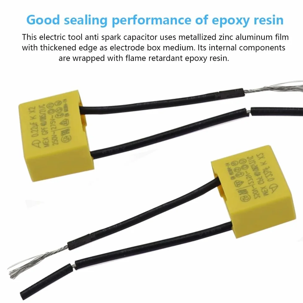 2 Pezzi Condensatore Polipropilene Anti Interferenza 0,22µF 275V X2 | Condensatori di Sicurezza per luci Lampeggianti Lampadina a LED Non in Uscita Anti-sfarfallio