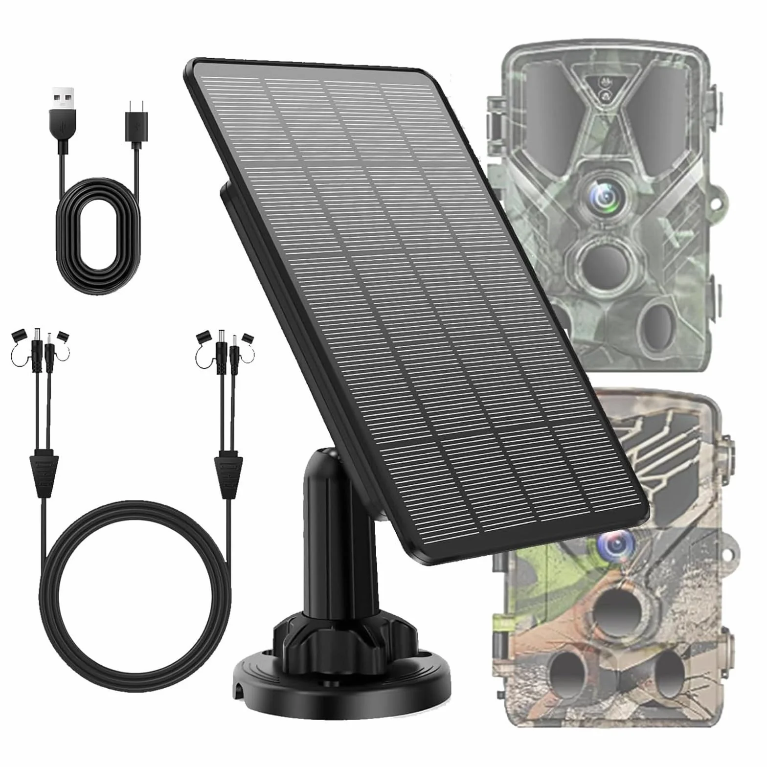 Pannello solare per fotocamera da sentiero, kit caricabatterie solare uscita 12V/1A 6V/1.5A con batteria al litio ricaricabile integrata da 5000 mAh, kit di alimentazione portatile impermeabile per