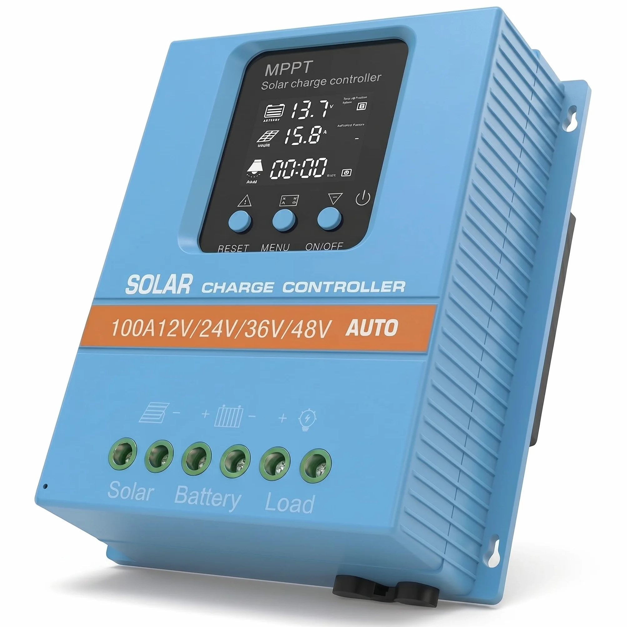 Regolatore Solare 100A MPPT/PWM Ibrido | Riconoscimento Auto 12V/24V/36V/48V | Display LCD & Dual USB | Per Batterie Litio (LiFePO4) & Piombo | Ideale per Camper, Casa e Giardino