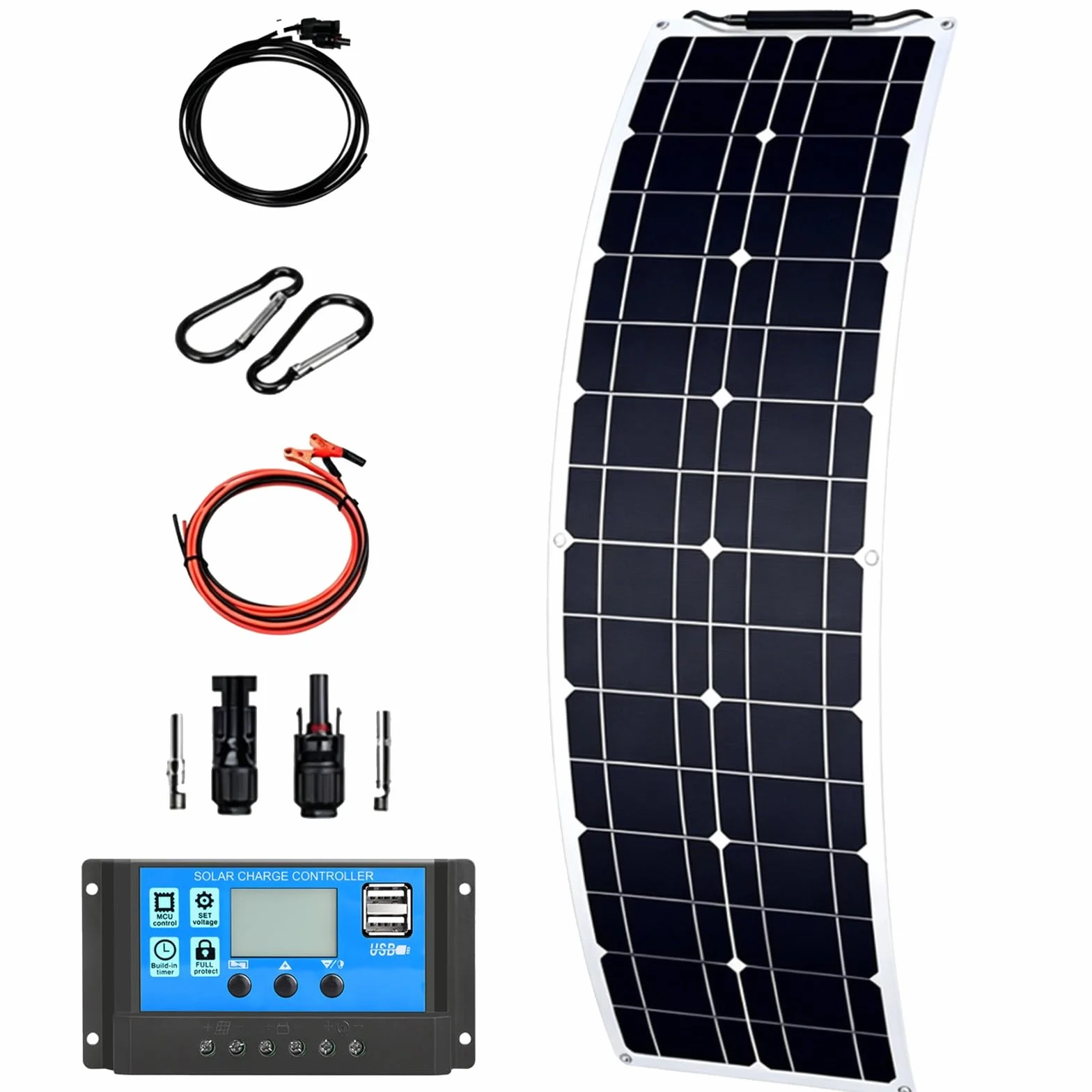 Pannelli Solari Flessibili Slim 200W 400W 800W Modulo Fotovoltaico | Monocristallino Flessibile 18V Regolatore Solare 40A per Ricarica di Batterie 12V su Camper Roulotte Barche Tetti(A,200W)