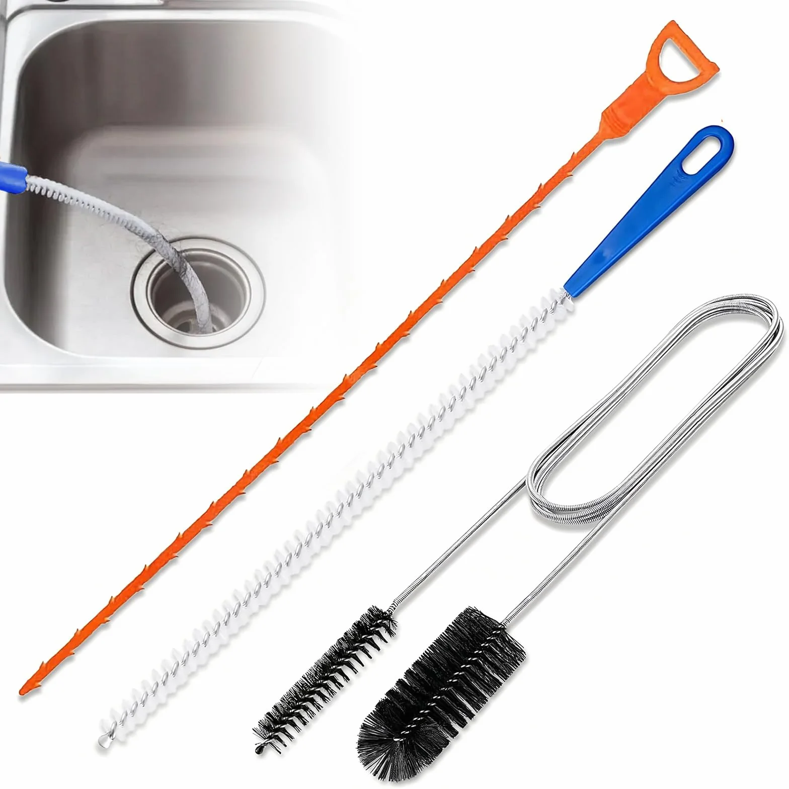 Pulitore a spirale, 3 pezzi a doppia testa per la pulizia dei tubi in acciaio inox, spazzola per la pulizia dei tubi, spazzola di scarico, bastoncini per tubi larghi, canali, vasca da bagno e