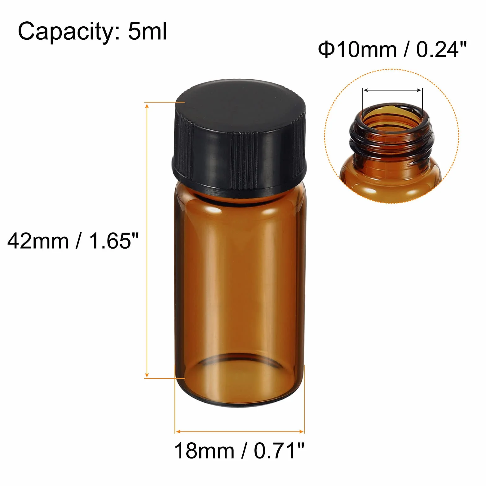 PATIKIL 5mL Reagente Media Bottiglia, 10pz Rotondo Vetro Conservazione Bottiglie Plastica Vite Tappo per Laboratorio Casa, Marrone