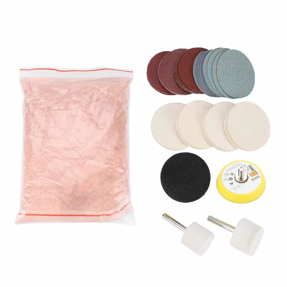 Kit per la lucidatura del vetro da 34 pezzi, set per la rimozione dei graffi, set di ruote per lucidatura, rimozione dei graffi profondi, tamponi per la lucidatura del vetro per parabrezza e vetro